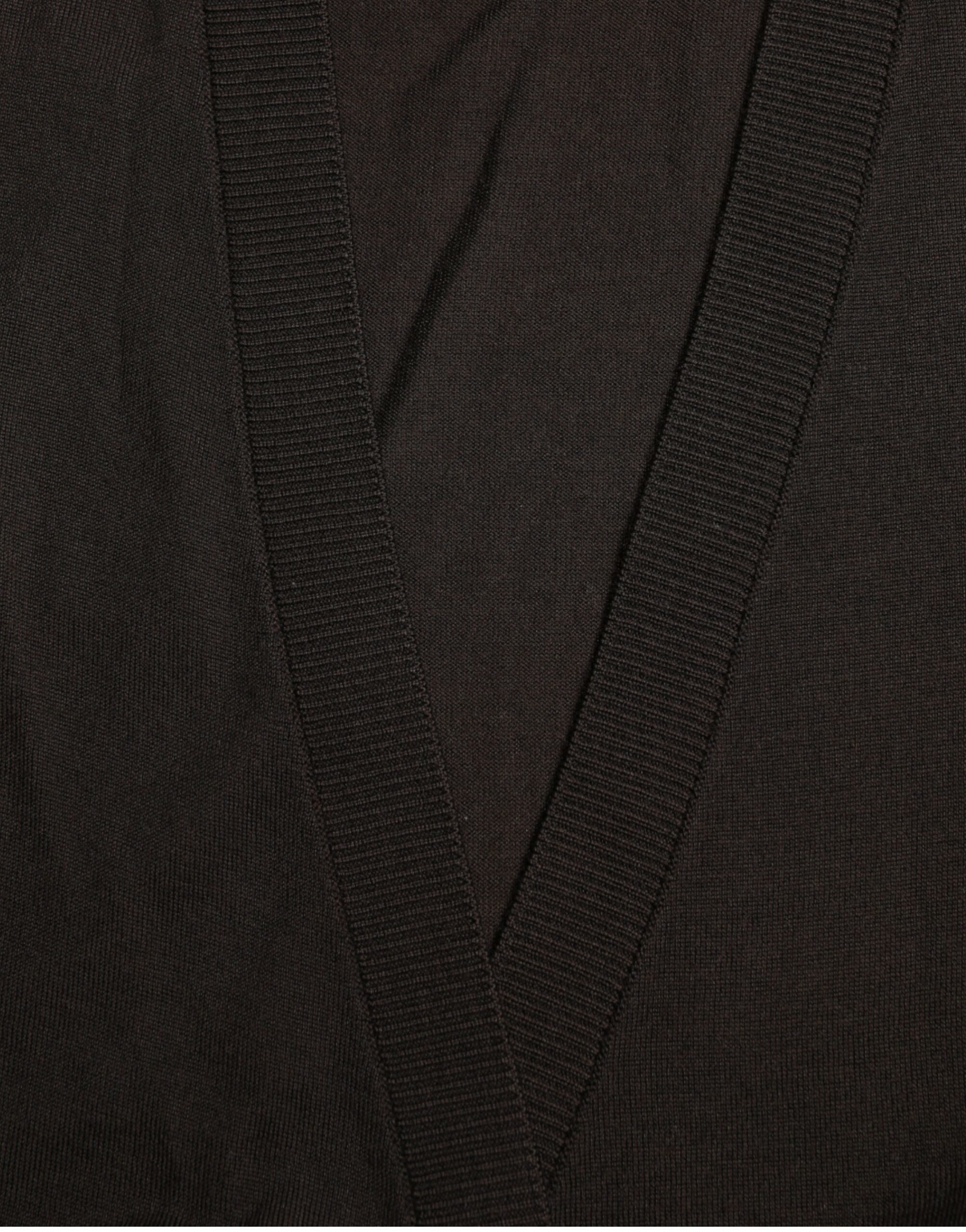 Dolce & Gabbana Schwarzer Wollpullover mit V-Ausschnitt und gekreuztem Kragen