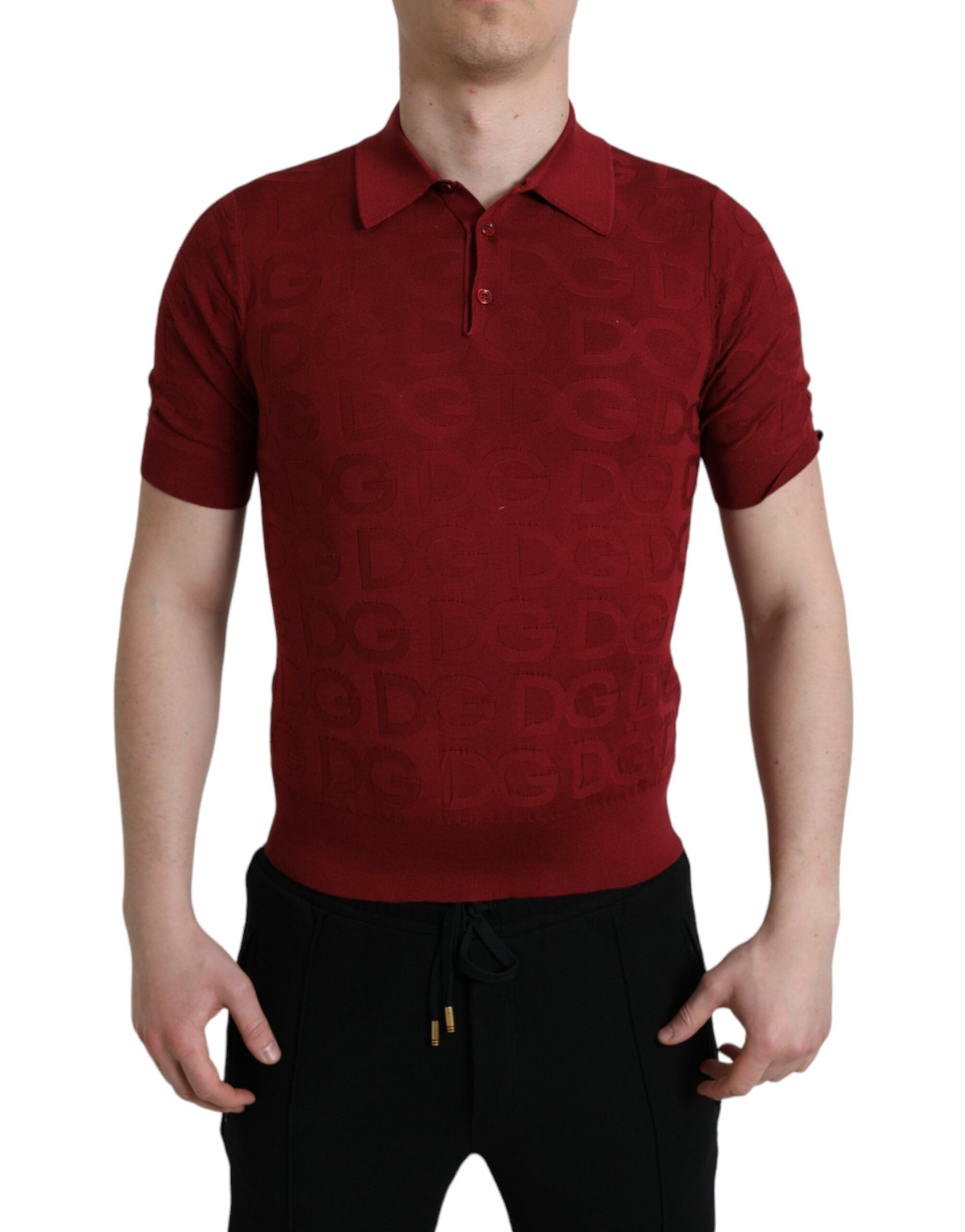 Dolce & Gabbana Kastanienbraunes Kurzarm-T-Shirt aus Seide mit Kragen