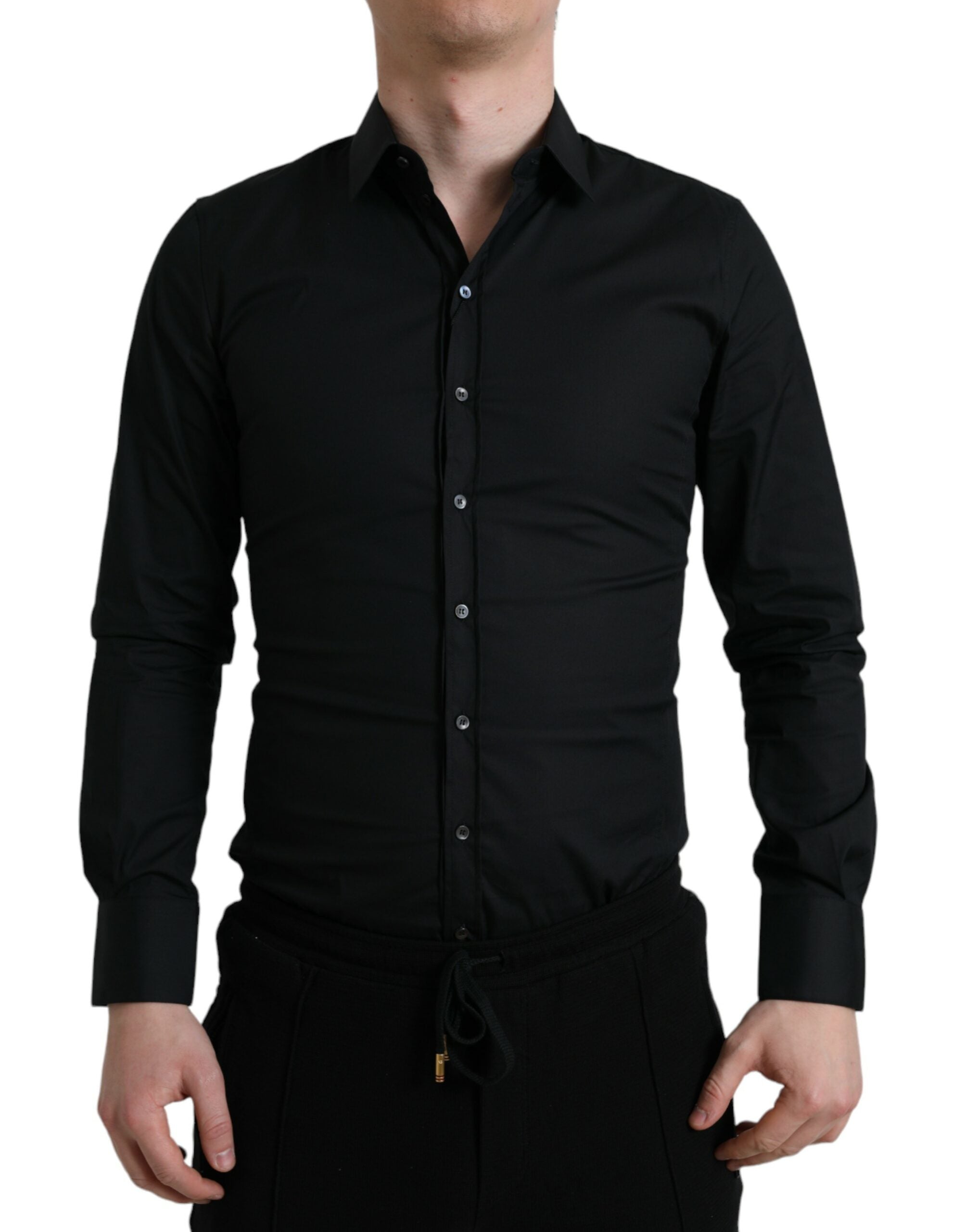 Dolce & Gabbana Schwarzes Baumwoll-Stretch-Hemd für formelle Anlässe