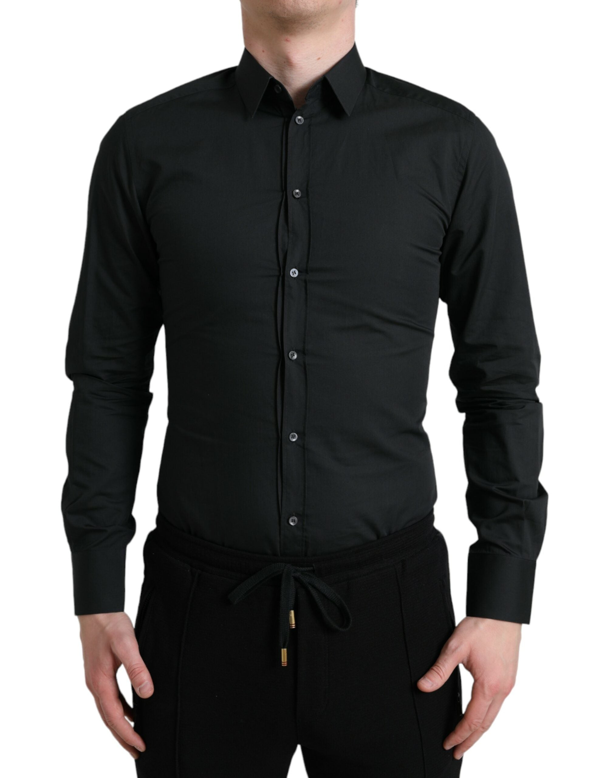 Dolce & Gabbana Schwarzes Baumwoll-Seidenhemd GOLD Formal Dress Shirt