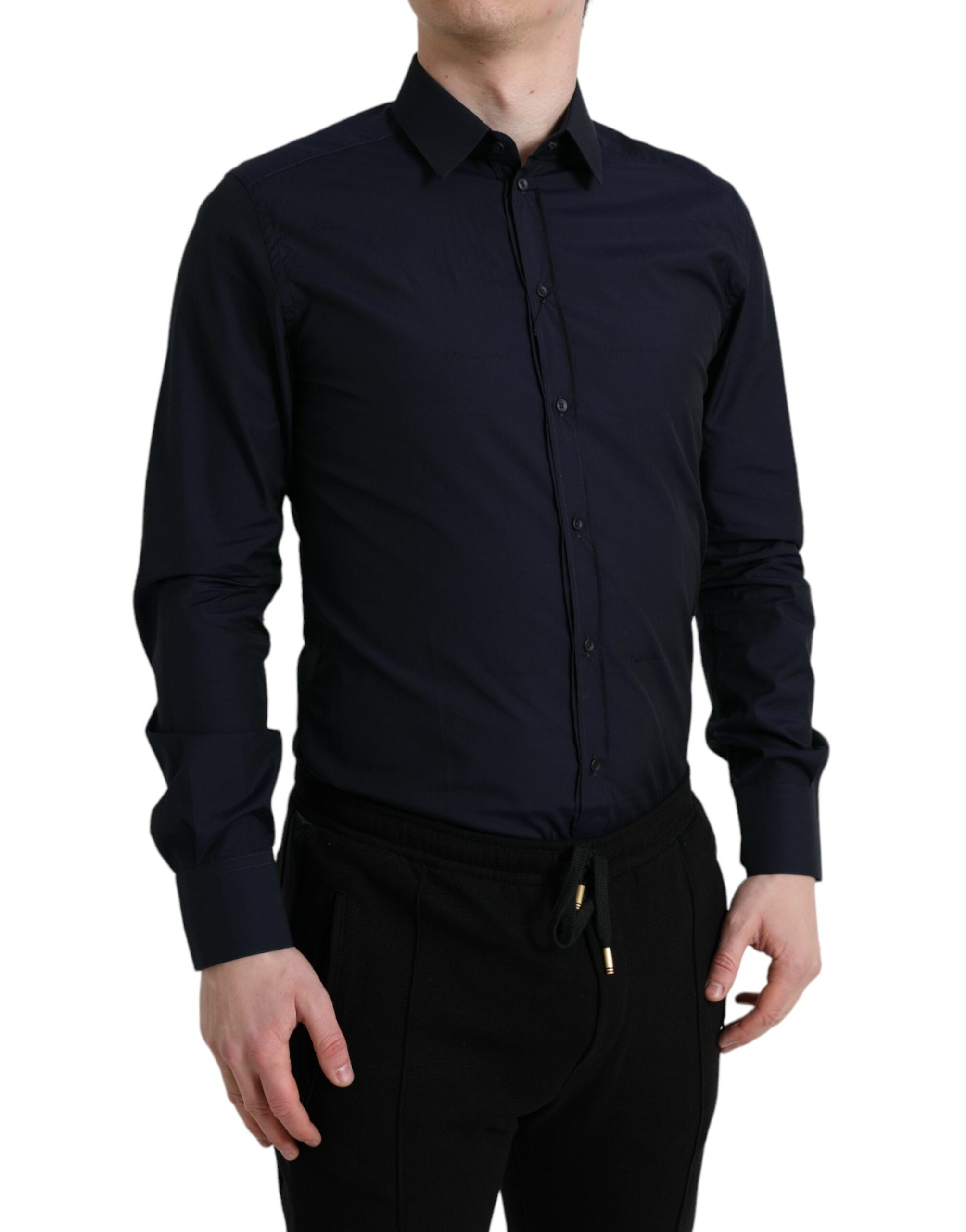 Dolce & Gabbana Marineblaues schmal geschnittenes formelles GOLD-Hemd