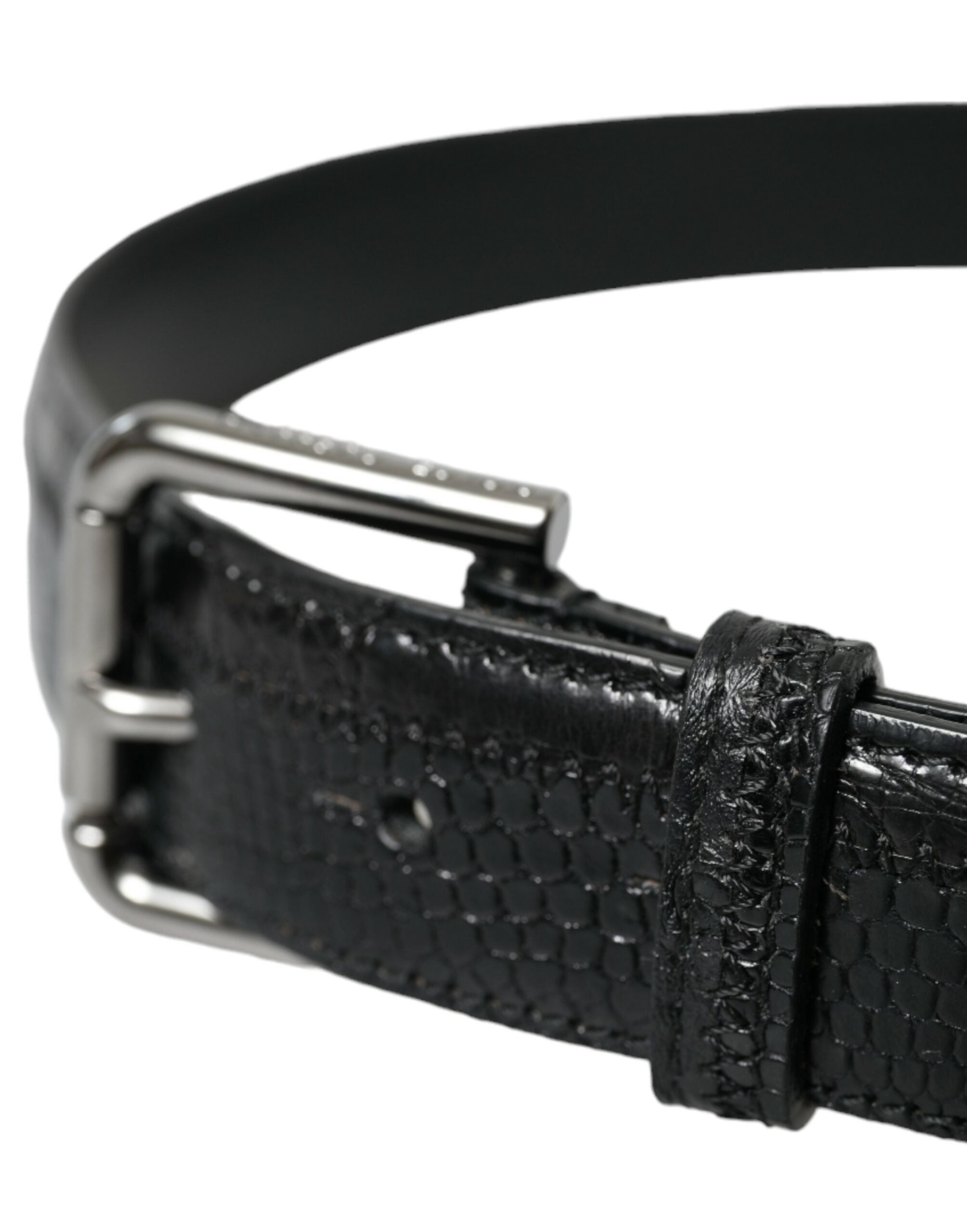 Dolce & Gabbana Schwarzer Gürtel aus exotischem Leder mit silberner Metallschnalle