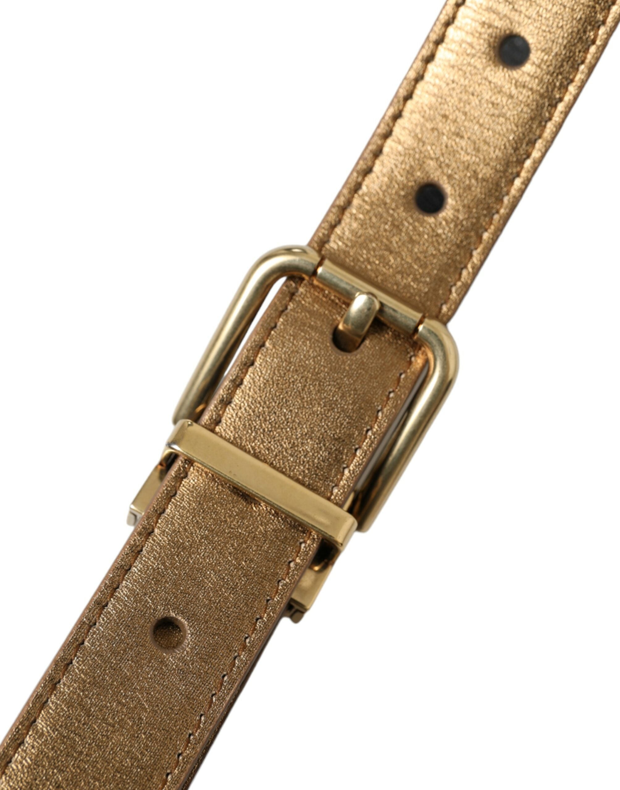 Dolce & Gabbana Metallic Gold Kalbsleder Metallschnalle Gürtel