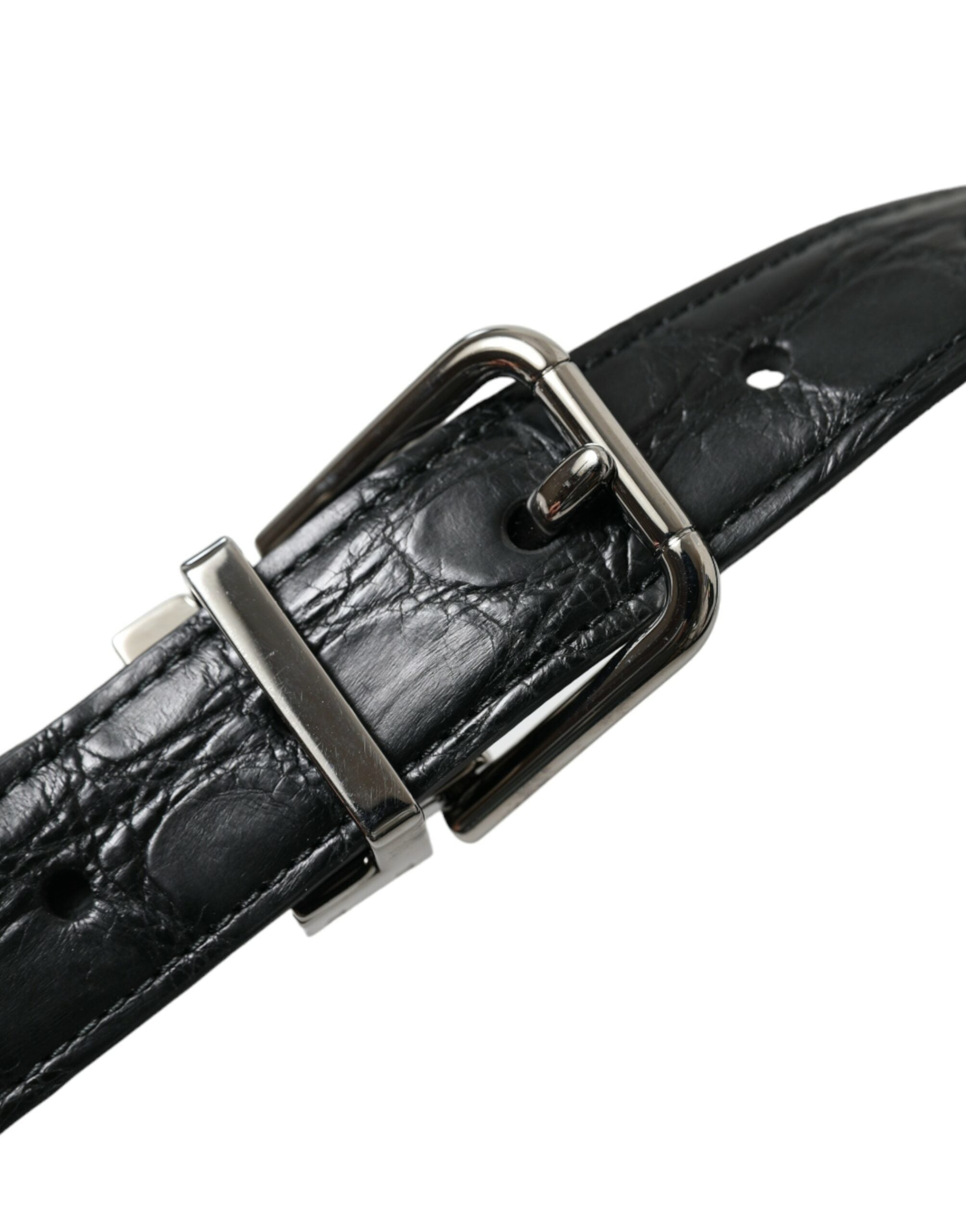 Dolce & Gabbana Schwarzer Ledergürtel mit silberner Metallschnalle