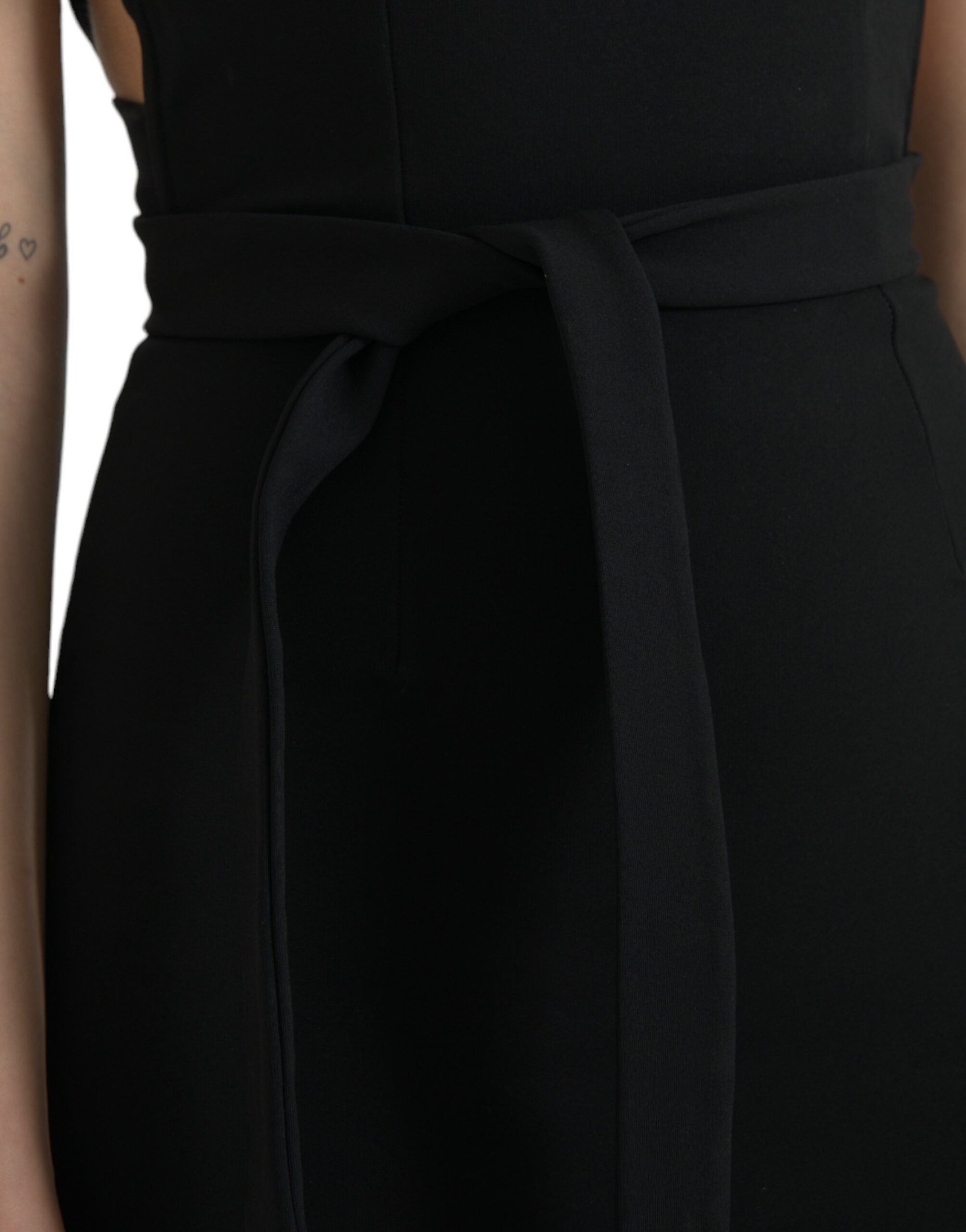 Dolce & Gabbana Schwarzes ärmelloses Midikleid mit Mantelhalter