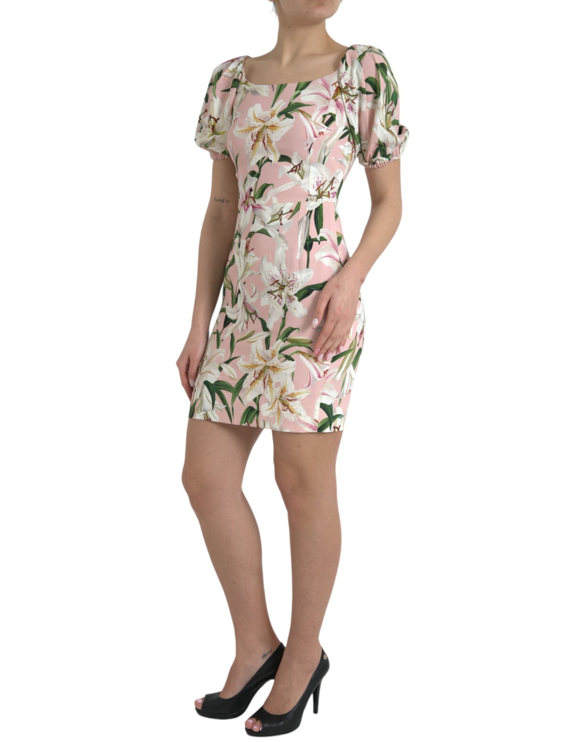 Dolce & Gabbana Rosa Lily Viskose Etuikleid Stretch-Minikleid