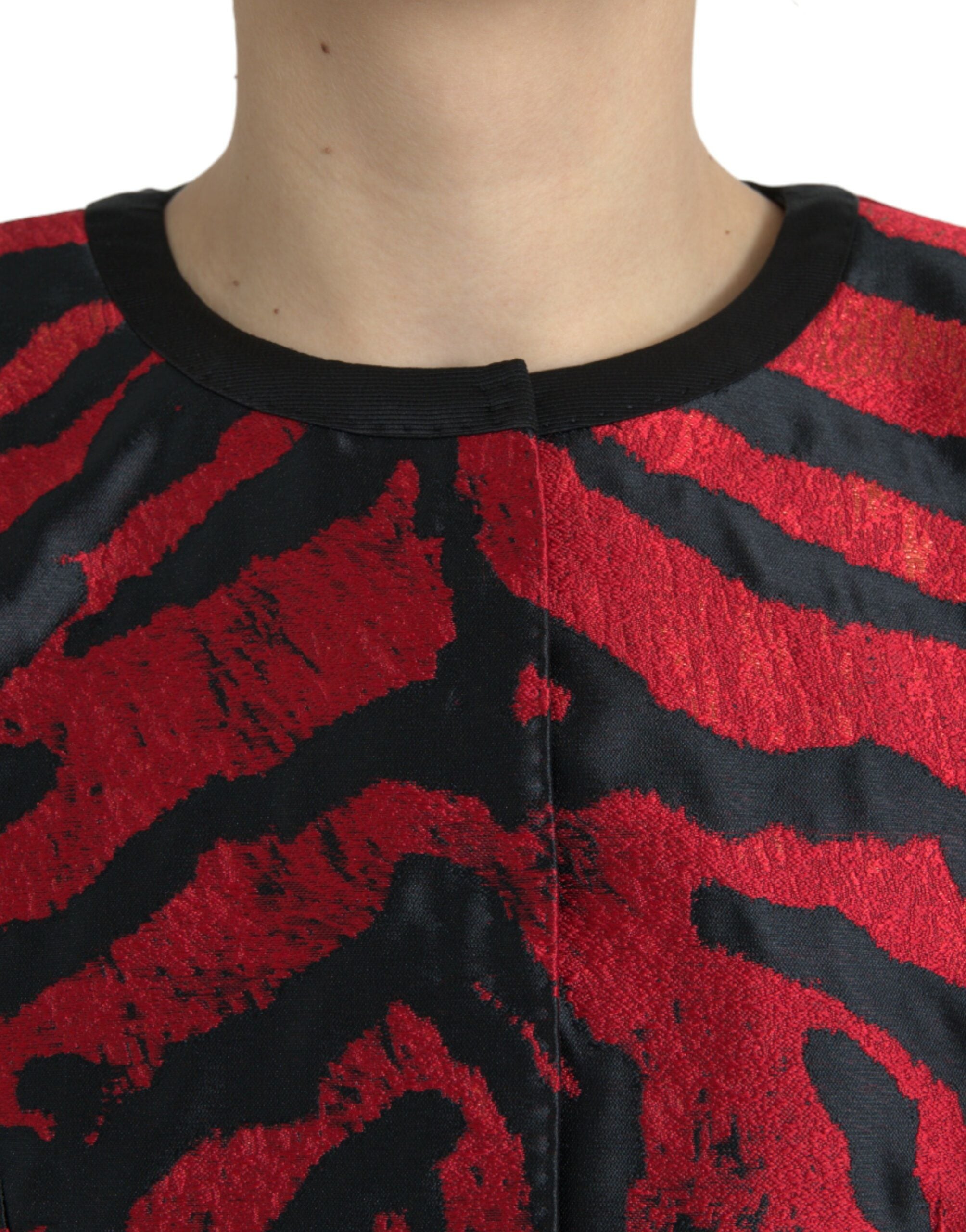 Dolce & Gabbana Schwarz Rot Gemusterter Kurzmantel Jacke