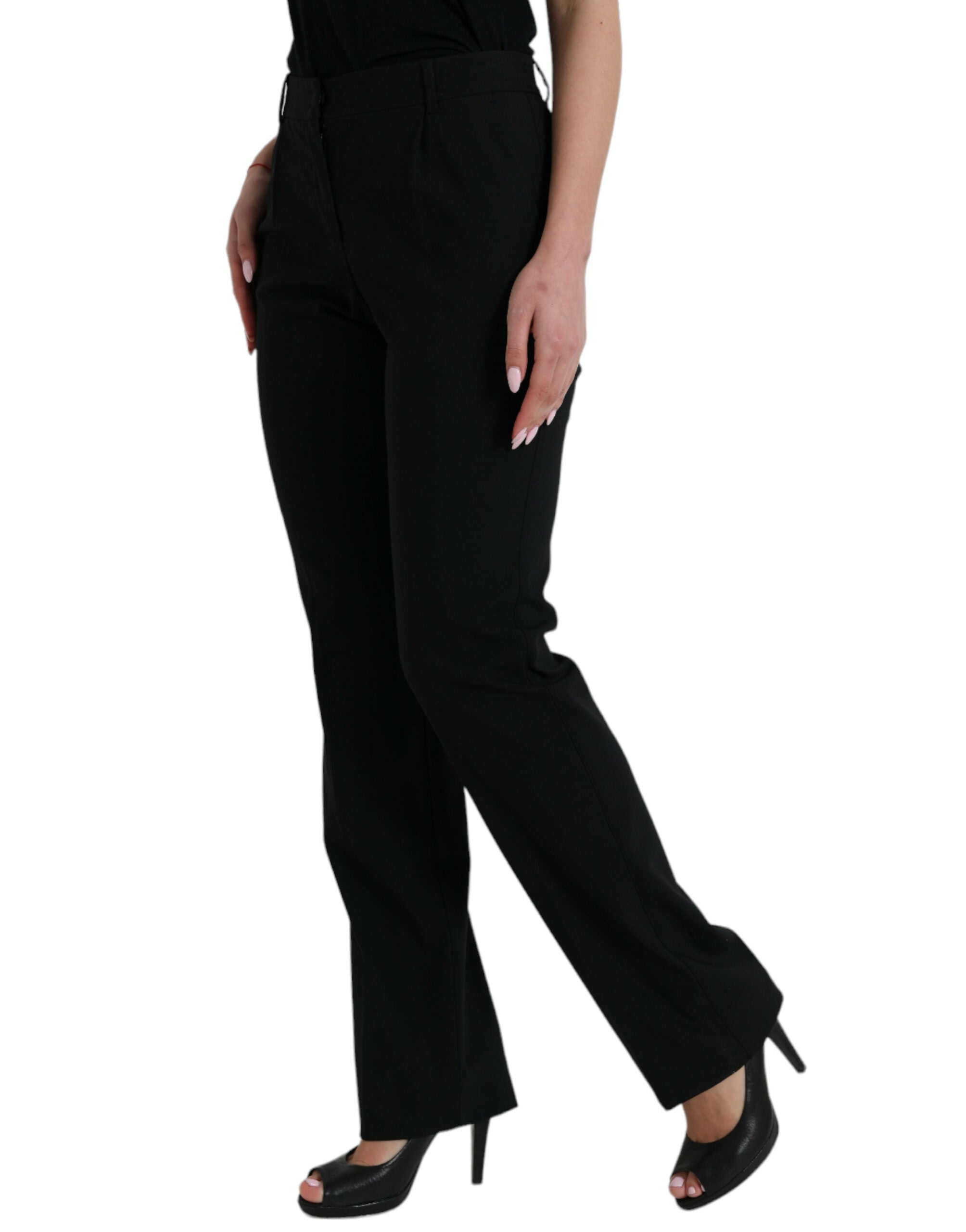 Dolce & Gabbana Schwarze Wolle Mid Waist Tapered Pants