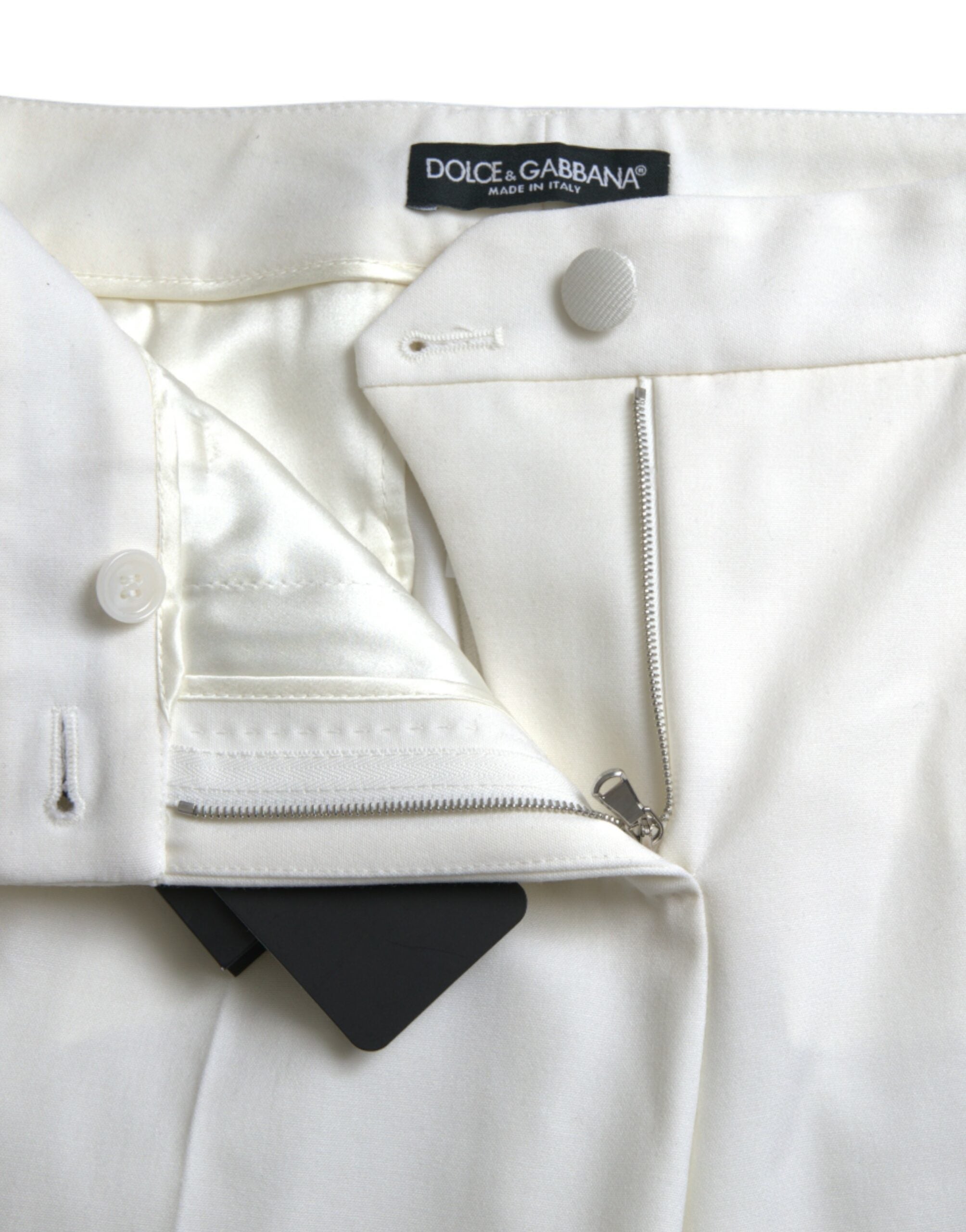 Dolce & Gabbana Weiße konisch zulaufende Hose aus Wolle mit mittlerer Taille