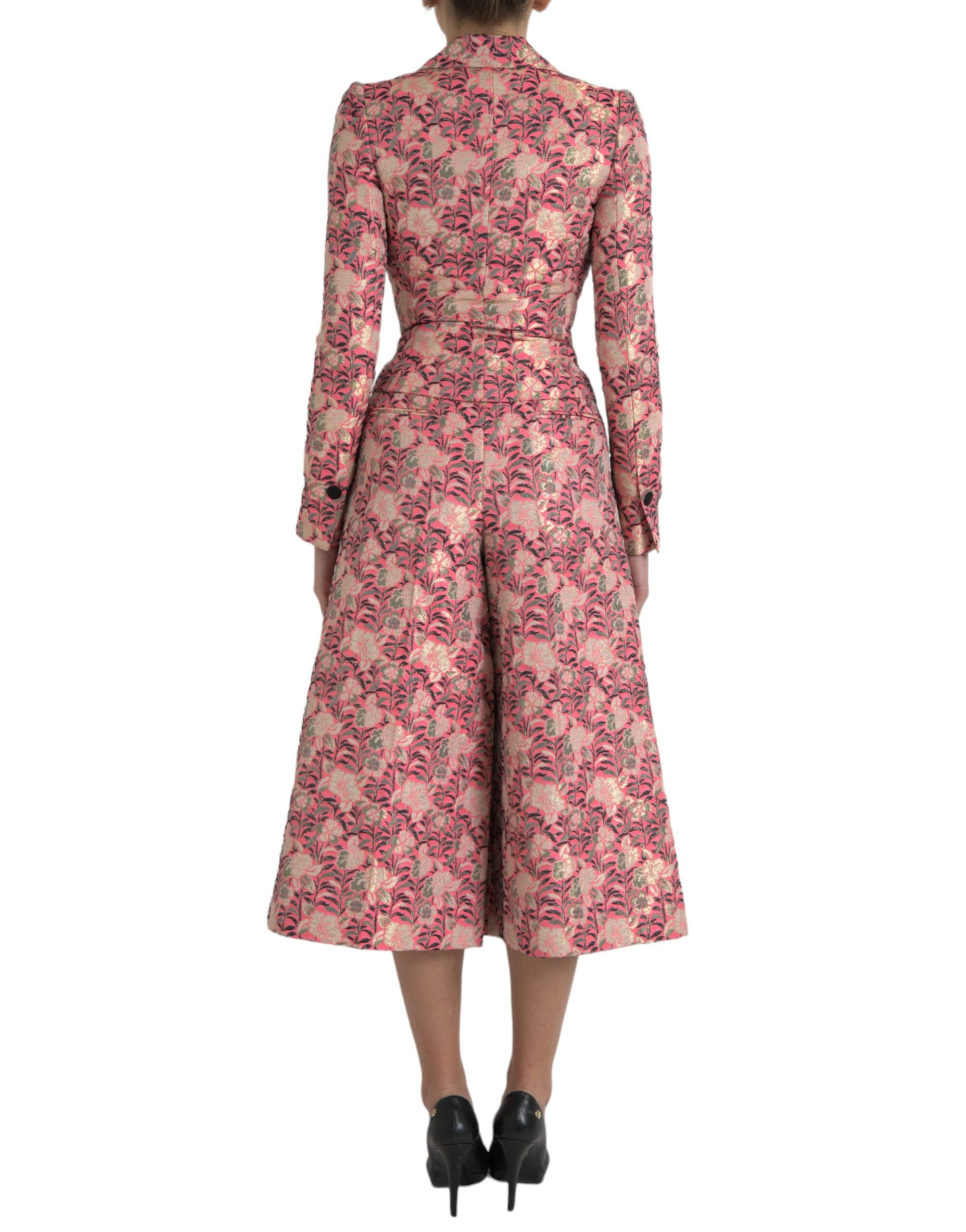 Dolce & Gabbana Rosa Floral Jacquard Slim Fit 2 Stück Anzug