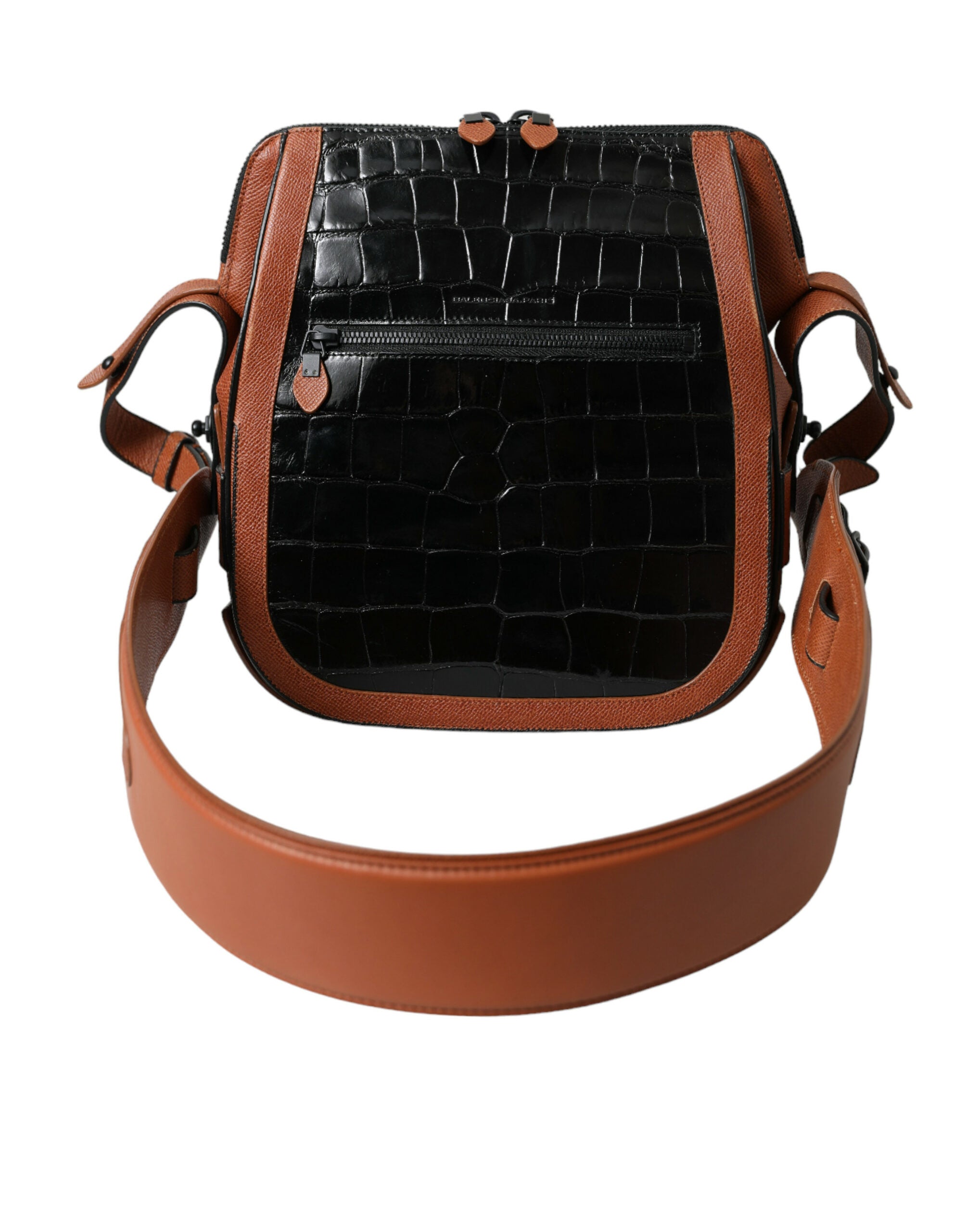 Balenciaga Schwarz Braun Exotische Haut Leder Vertikale Crossbody Geldbörse Tasche