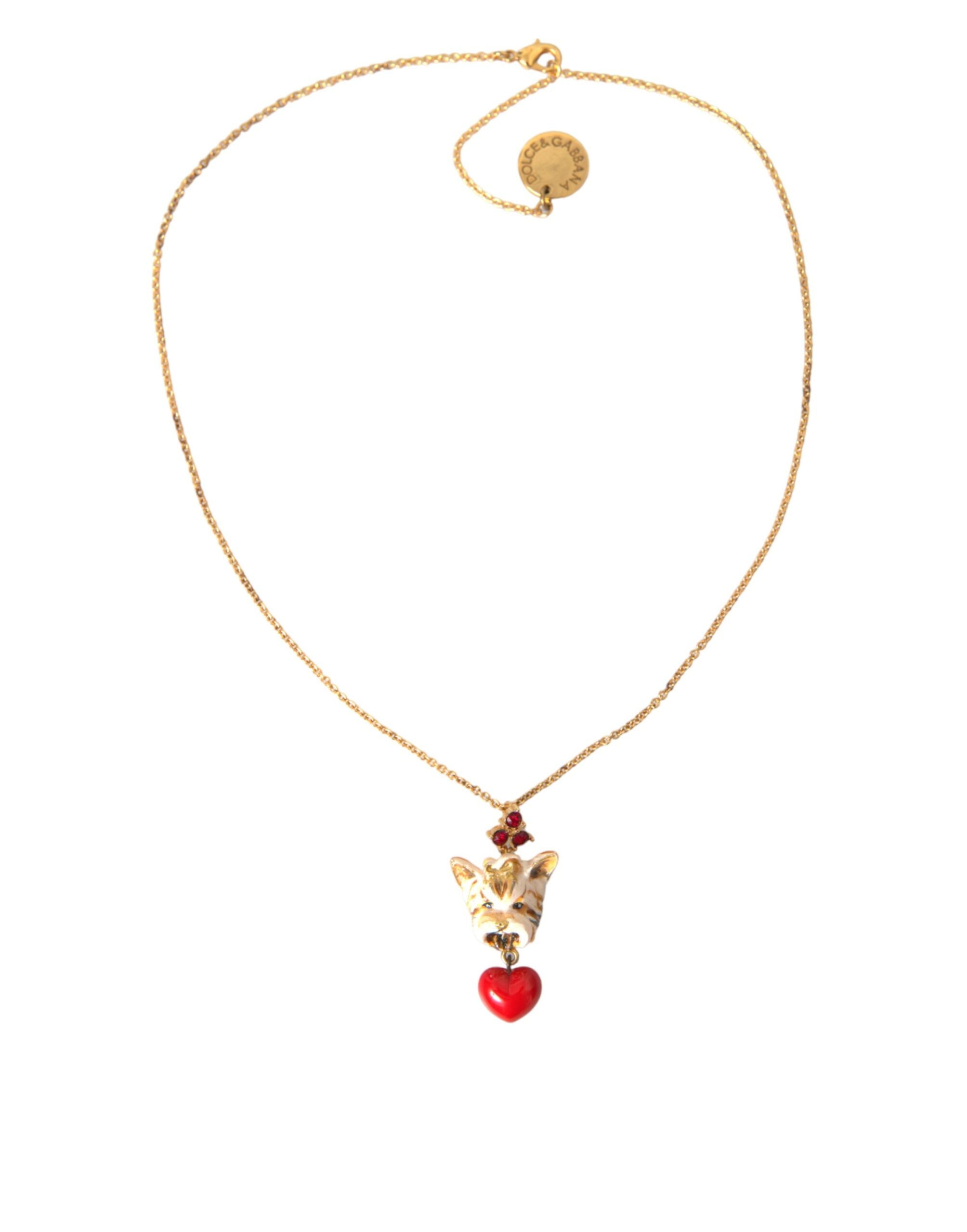 Dolce & Gabbana Gold Messing Kette Hund Herz Anhänger Charme Halskette