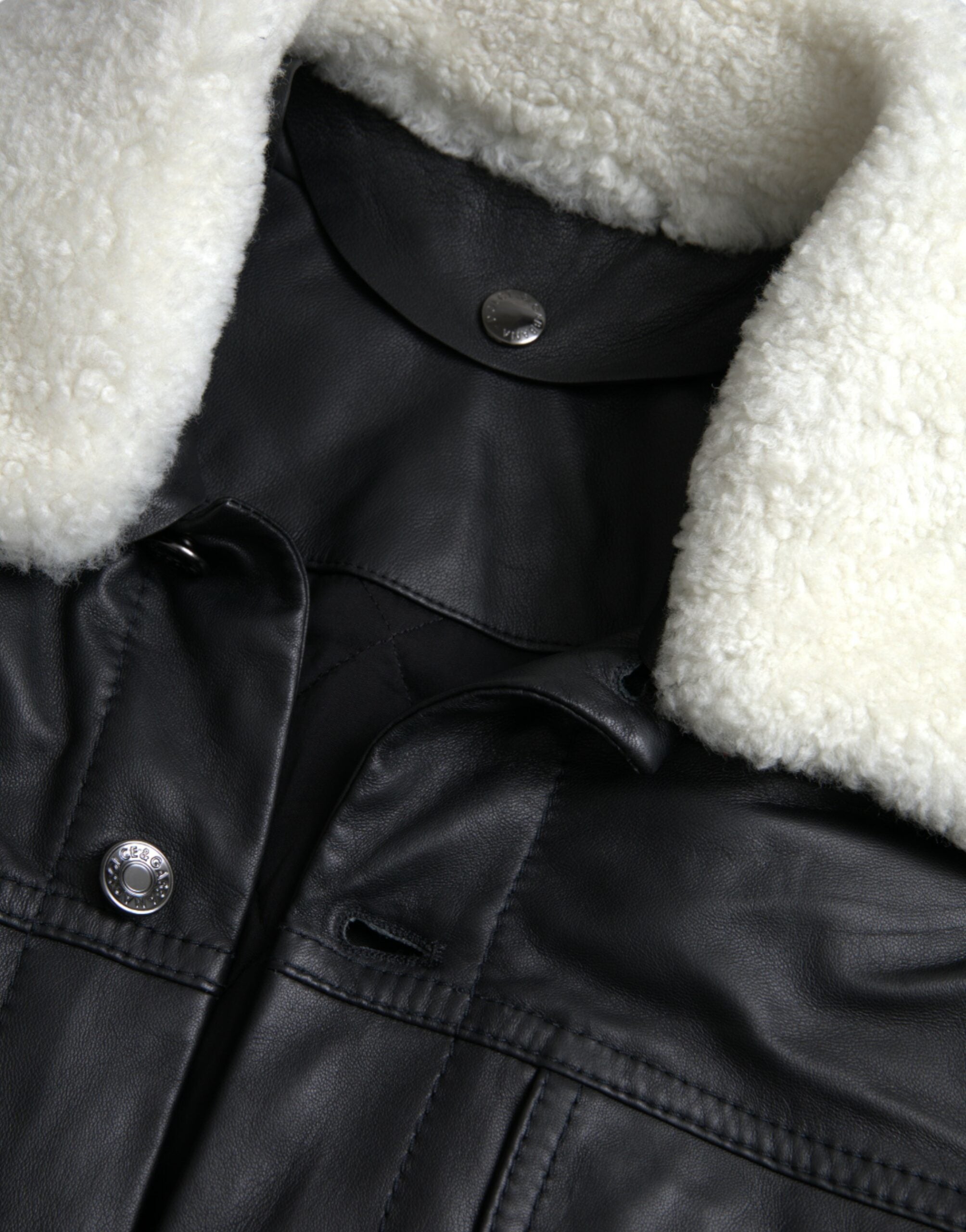 Dolce & Gabbana Schwarzes Leder Pelzkragen Bikermantel Jacke