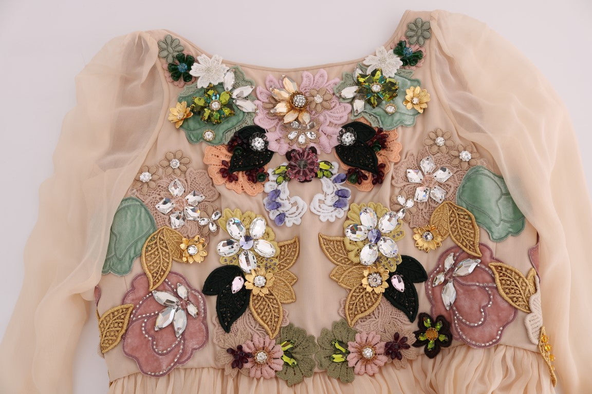Dolce & Gabbana Rosa Seide Floral Kristall Maxikleid
