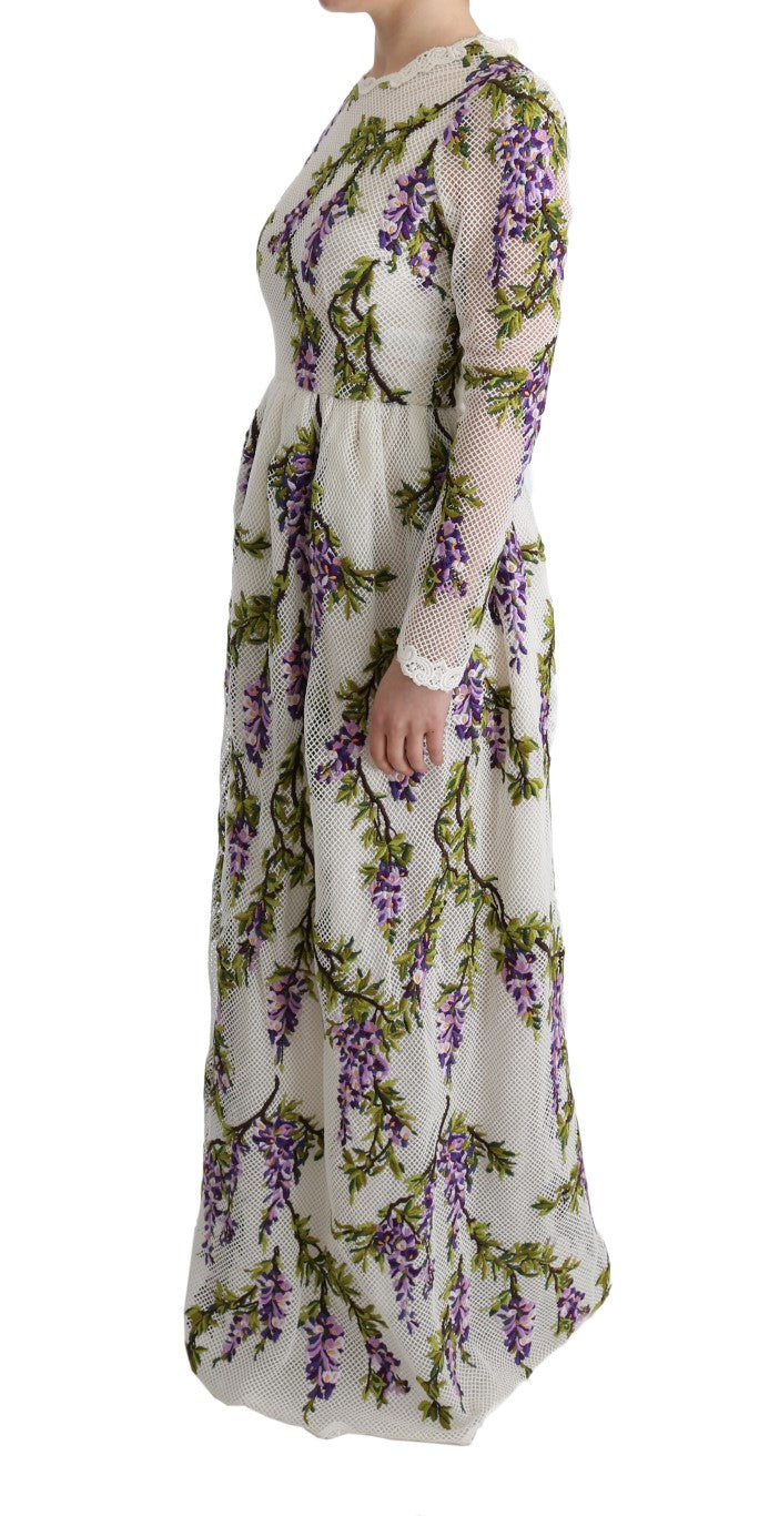 Dolce & Gabbana Weißes geblümtes besticktes Maxikleid