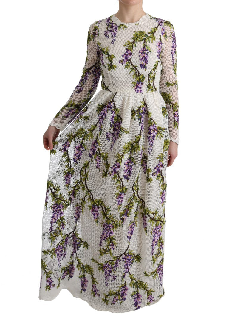 Dolce & Gabbana Weißes geblümtes besticktes Maxikleid