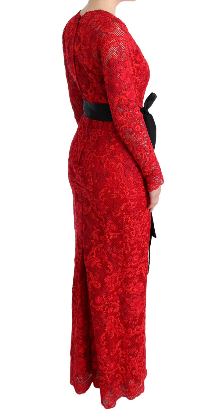 Dolce & Gabbana Rotes geblümtes langes Ricamo Etuikleid