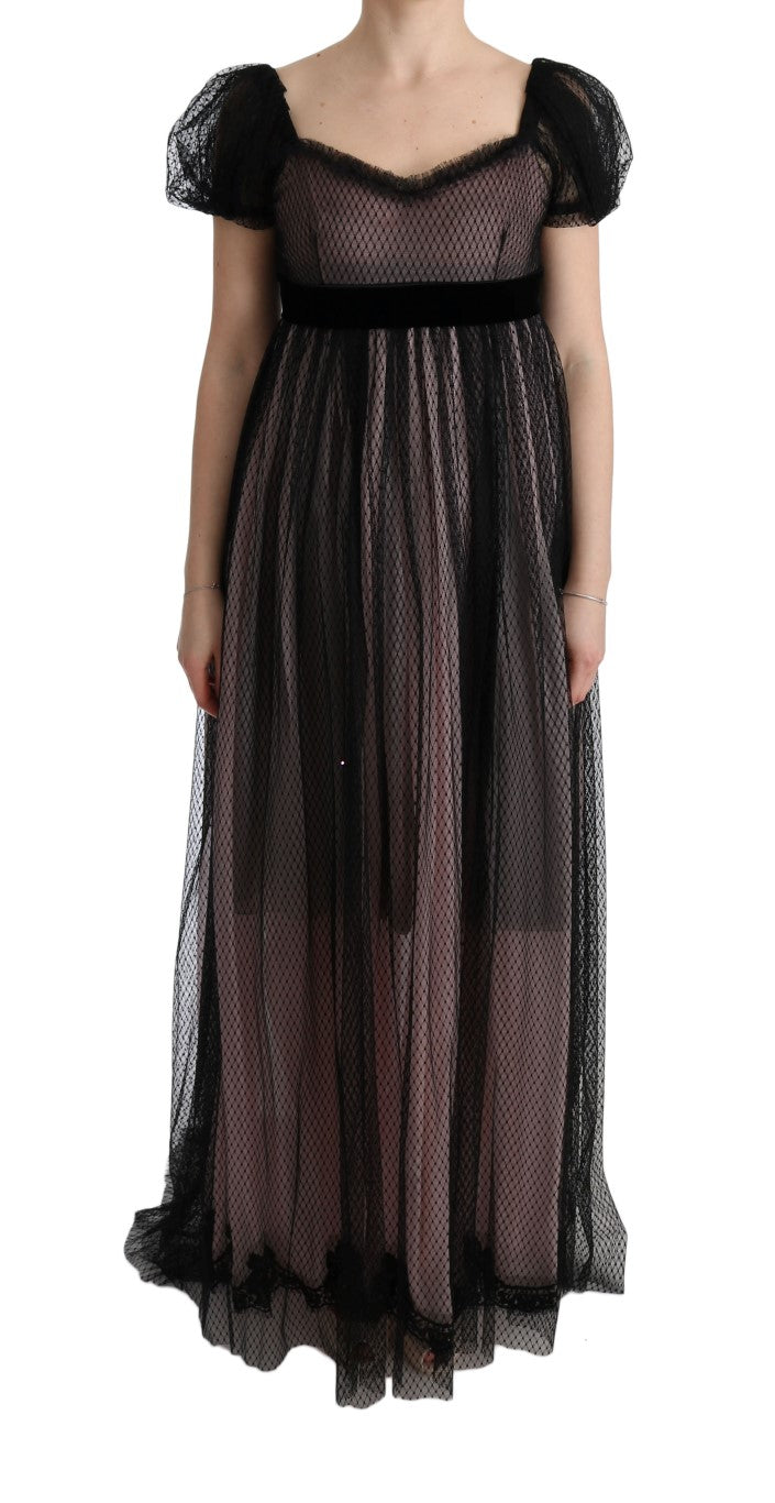 Dolce & Gabbana Langes schwarz-rosa Seiden-Shiftkleid