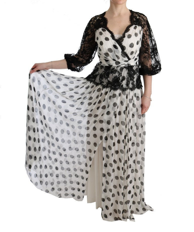 Dolce & Gabbana Schwarz-weiß gepunktetes Kleid mit Blumenmuster