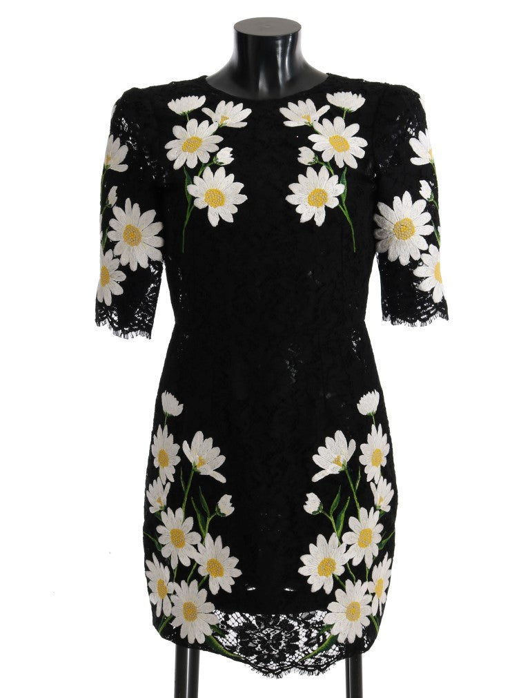 Dolce & Gabbana Schwarzes Kleid aus geblümter Kamillenspitze Sicily