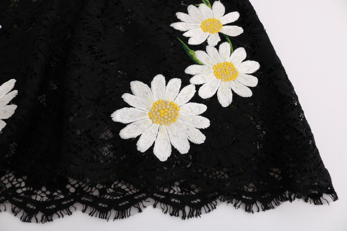 Dolce & Gabbana Schwarzes Kleid aus geblümter Kamillenspitze Sicily