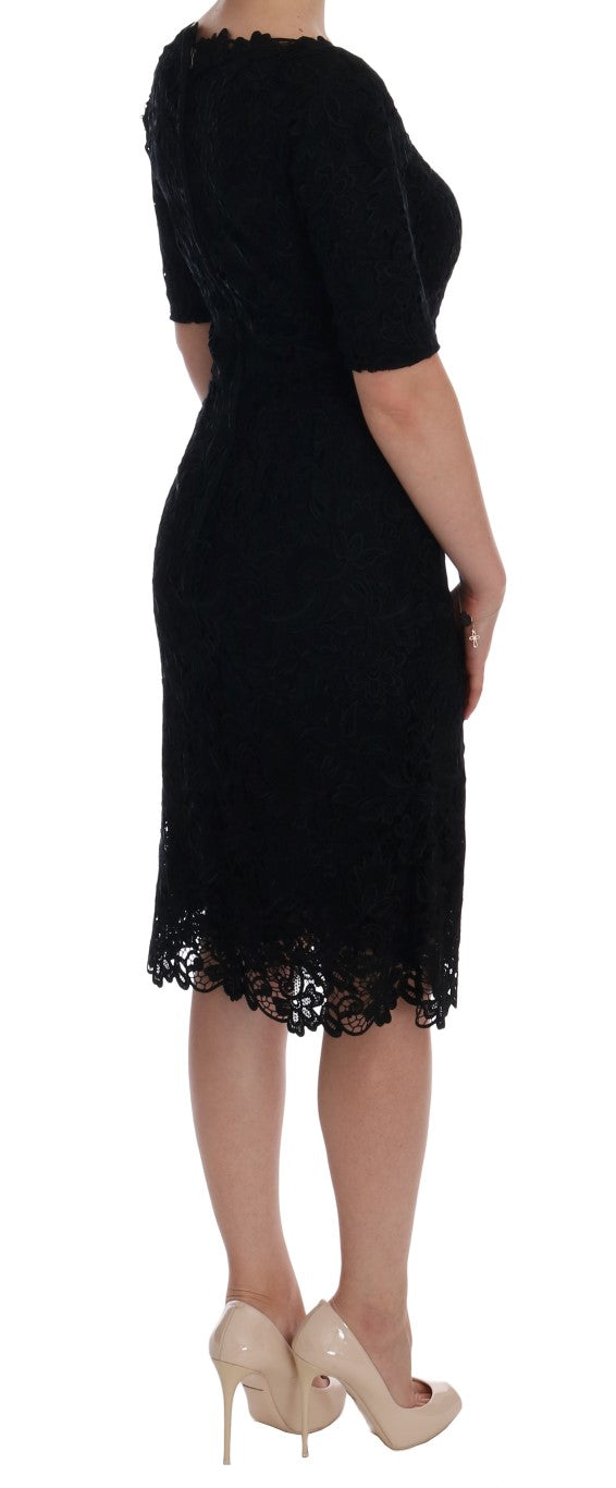 Dolce & Gabbana Schwarzes geblümtes Ricamo Etuikleid