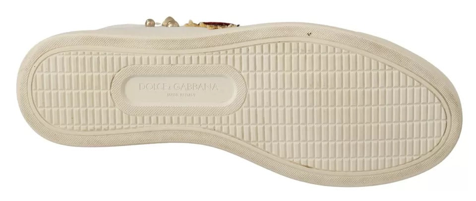 Dolce & Gabbana Weiß Leder Gold Rot Herz Turnschuhe Schuhe