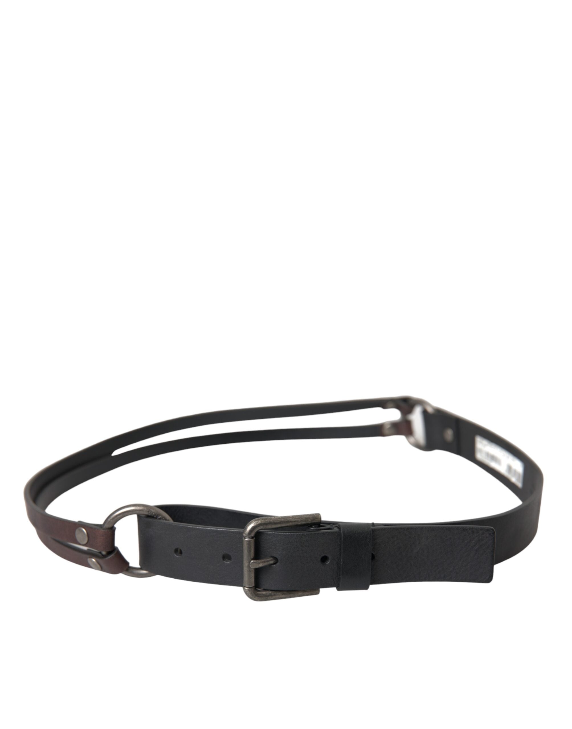 Dolce & Gabbana Schwarz Braun Leder Silber Metall Schnalle Gürtel