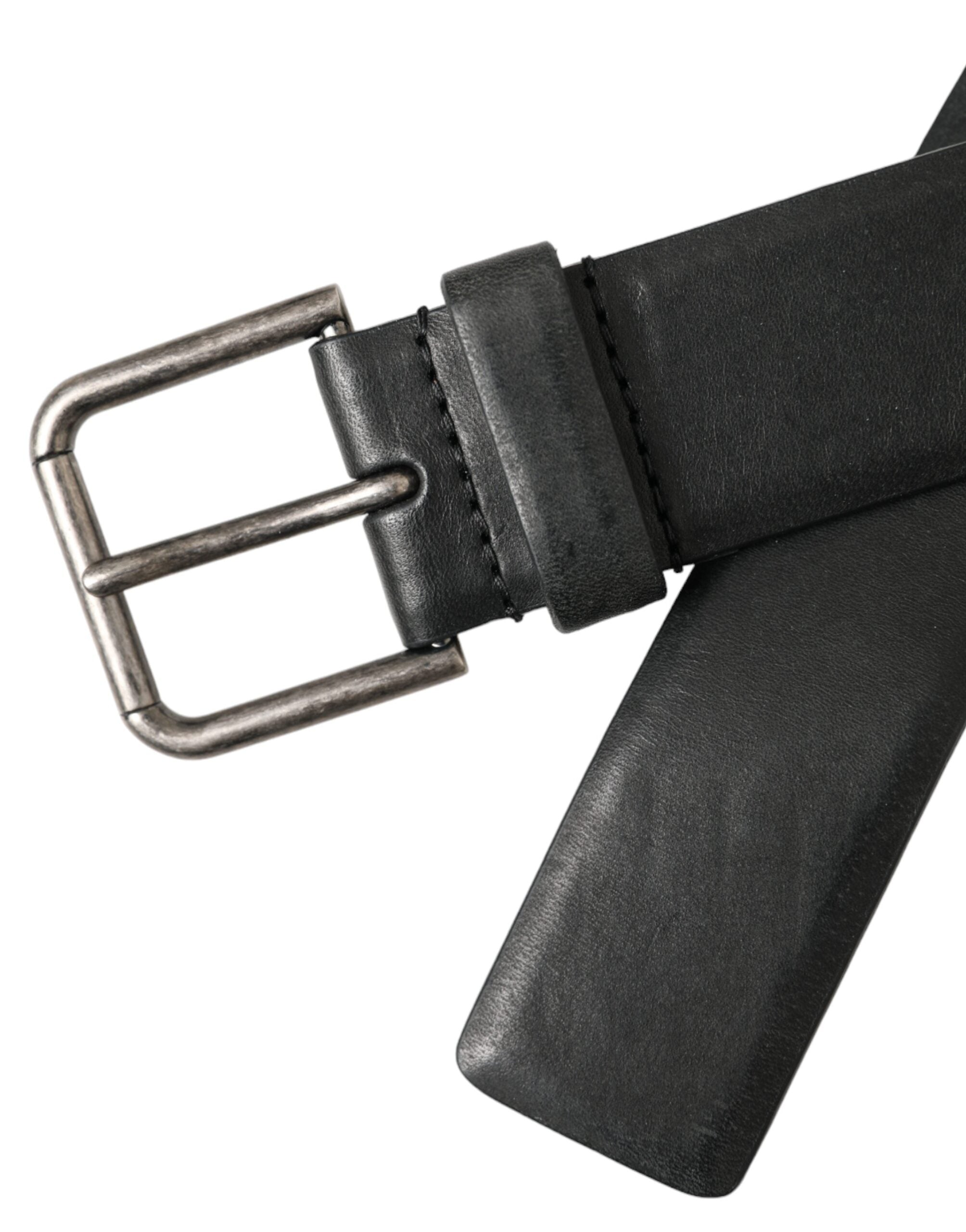 Dolce & Gabbana Schwarzer Gürtel aus Kalbsleder mit silberner Metallschnalle