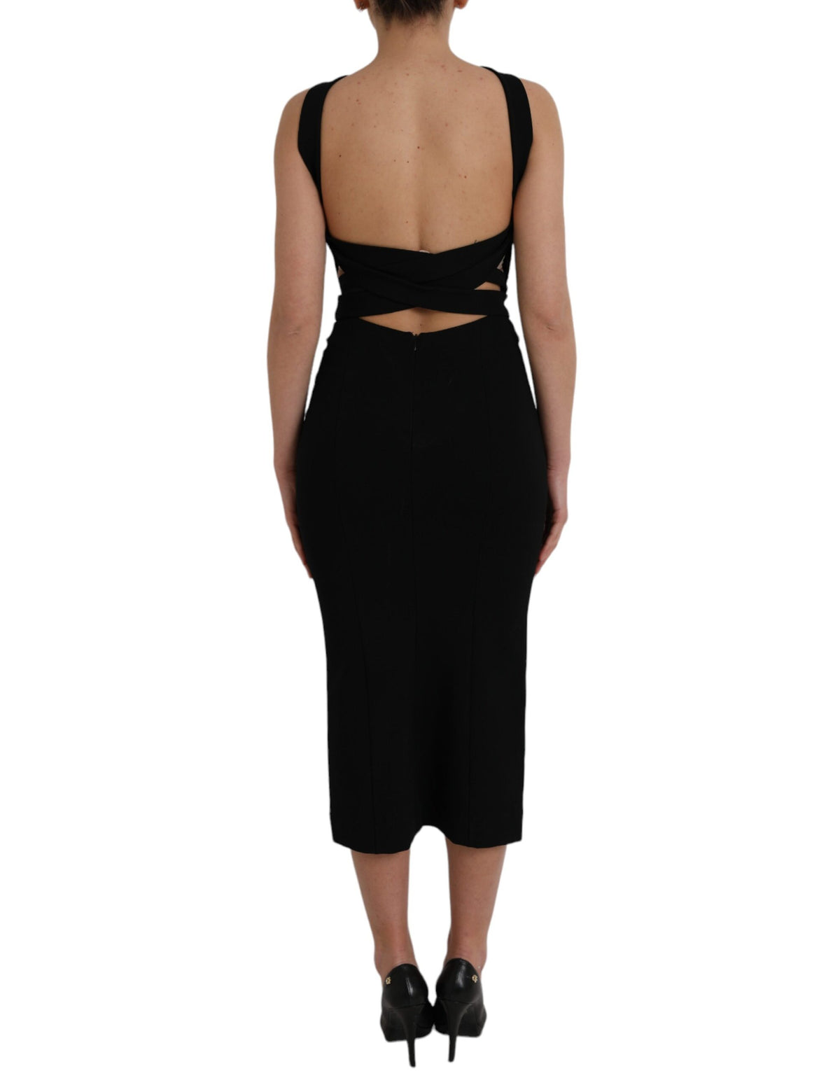 Dolce & Gabbana Schwarzes ärmelloses Midikleid mit Mantelhalter