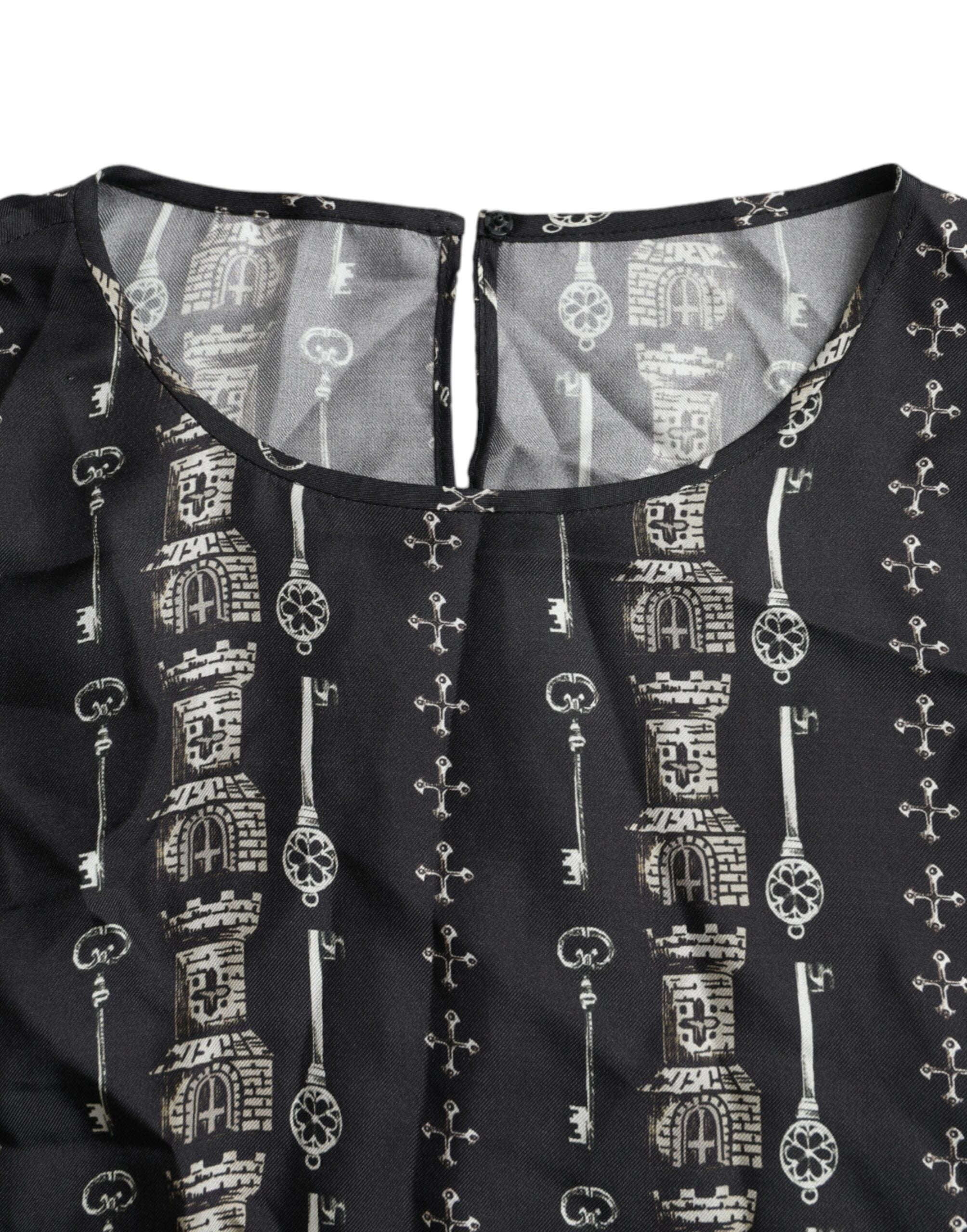 Dolce & Gabbana Schwarzes Seidenblusen-T-Shirt mit Schlüsselanhänger
