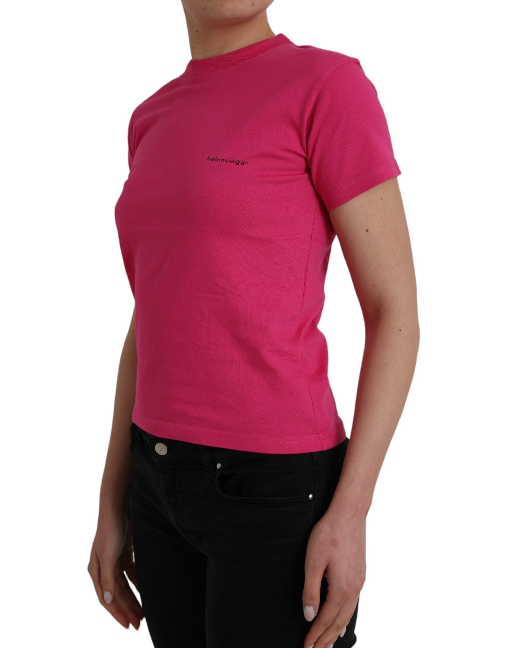 Balenciaga Pinkes Baumwoll-T-Shirt mit Rundhalsausschnitt und kurzen Ärmeln