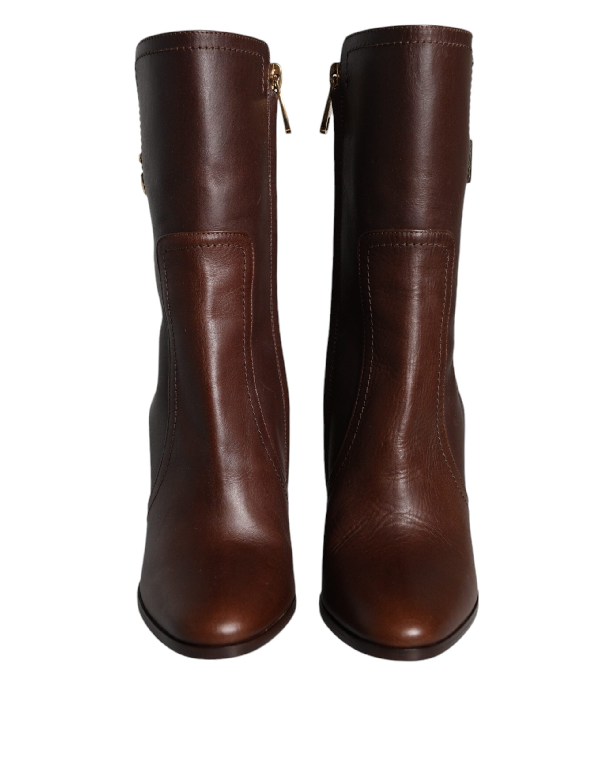 Dolce & Gabbana Braune Leder-Stiefeletten Mittelhohe Stiefel Schuhe