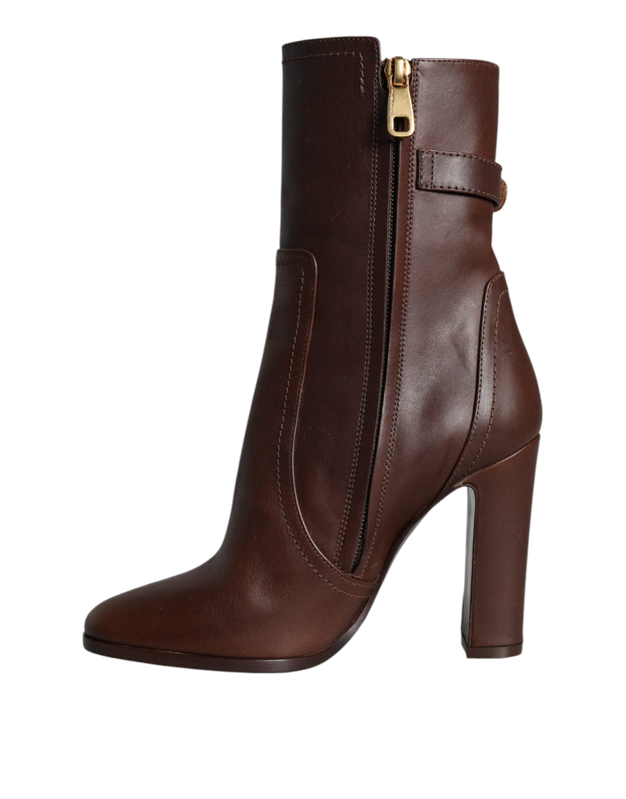 Dolce & Gabbana Braune Leder-Stiefeletten Mittelhohe Stiefel Schuhe