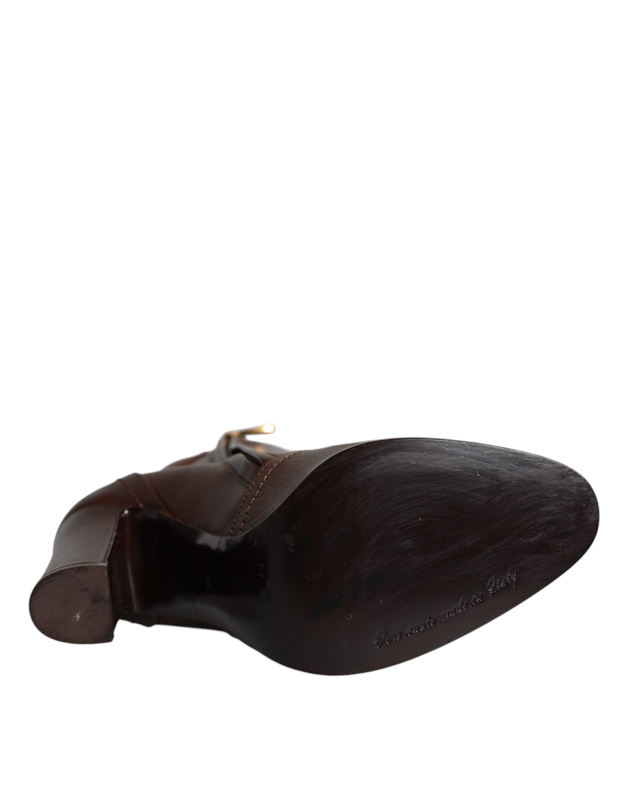 Dolce & Gabbana Braune Leder-Stiefeletten Mittelhohe Stiefel Schuhe