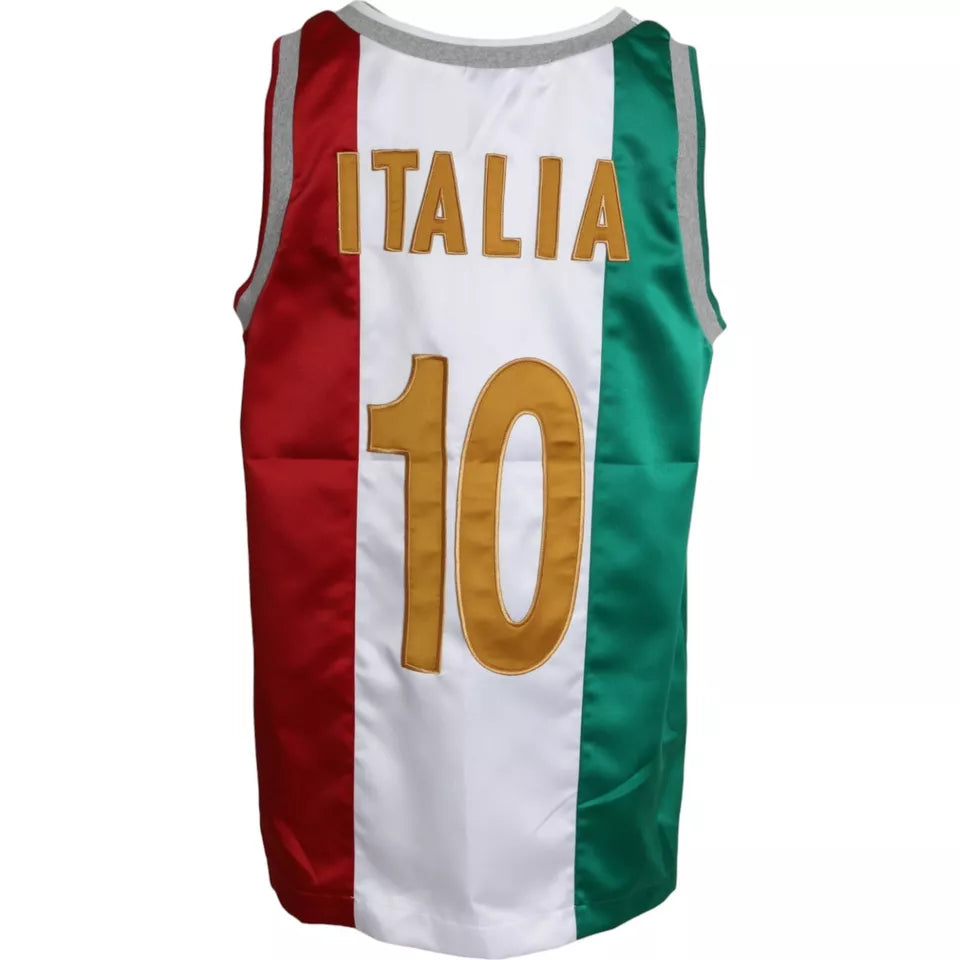Dolce & Gabbana Ärmelloses Oberteil in Weiß und Grün mit italienischer Flagge und Basket-Print