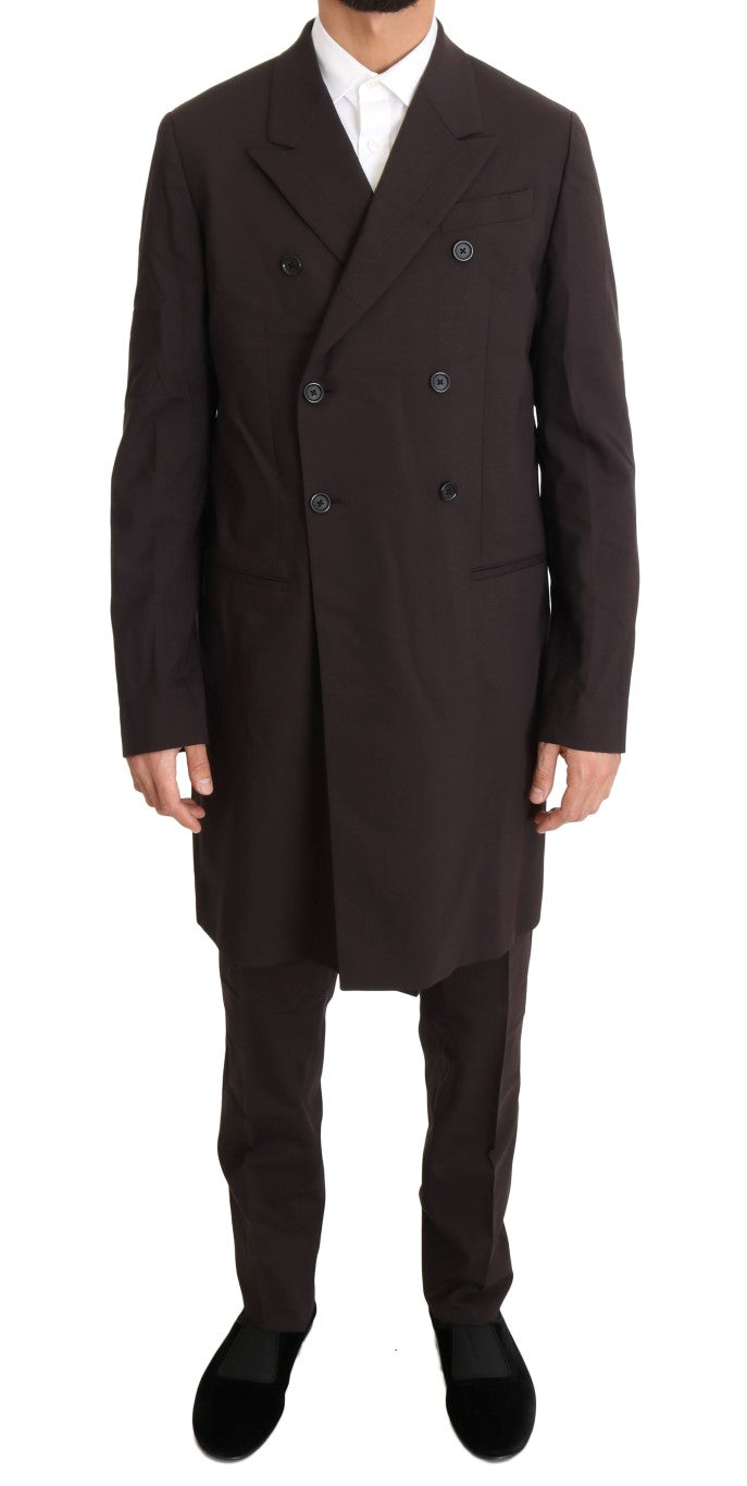 Dolce & Gabbana Bordeauxfarbener Woll-Stretch-Anzug, lang, 3-teilig