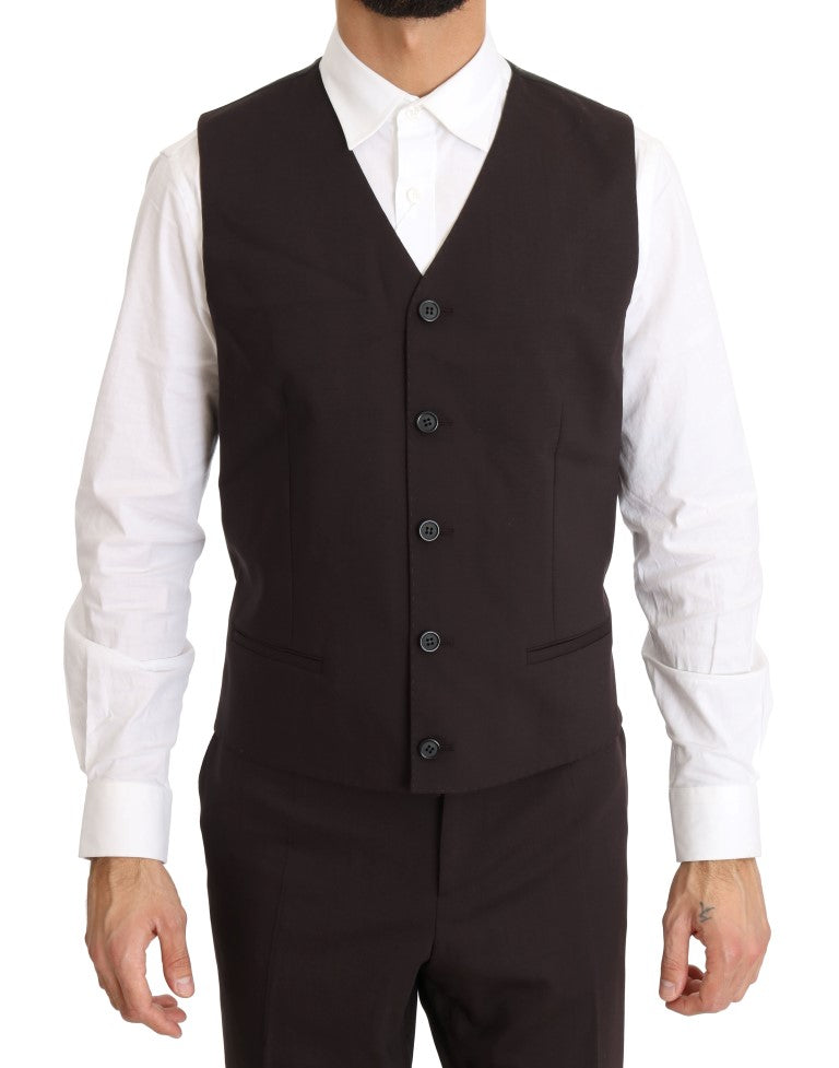 Dolce & Gabbana Bordeauxfarbener Woll-Stretch-Anzug, lang, 3-teilig