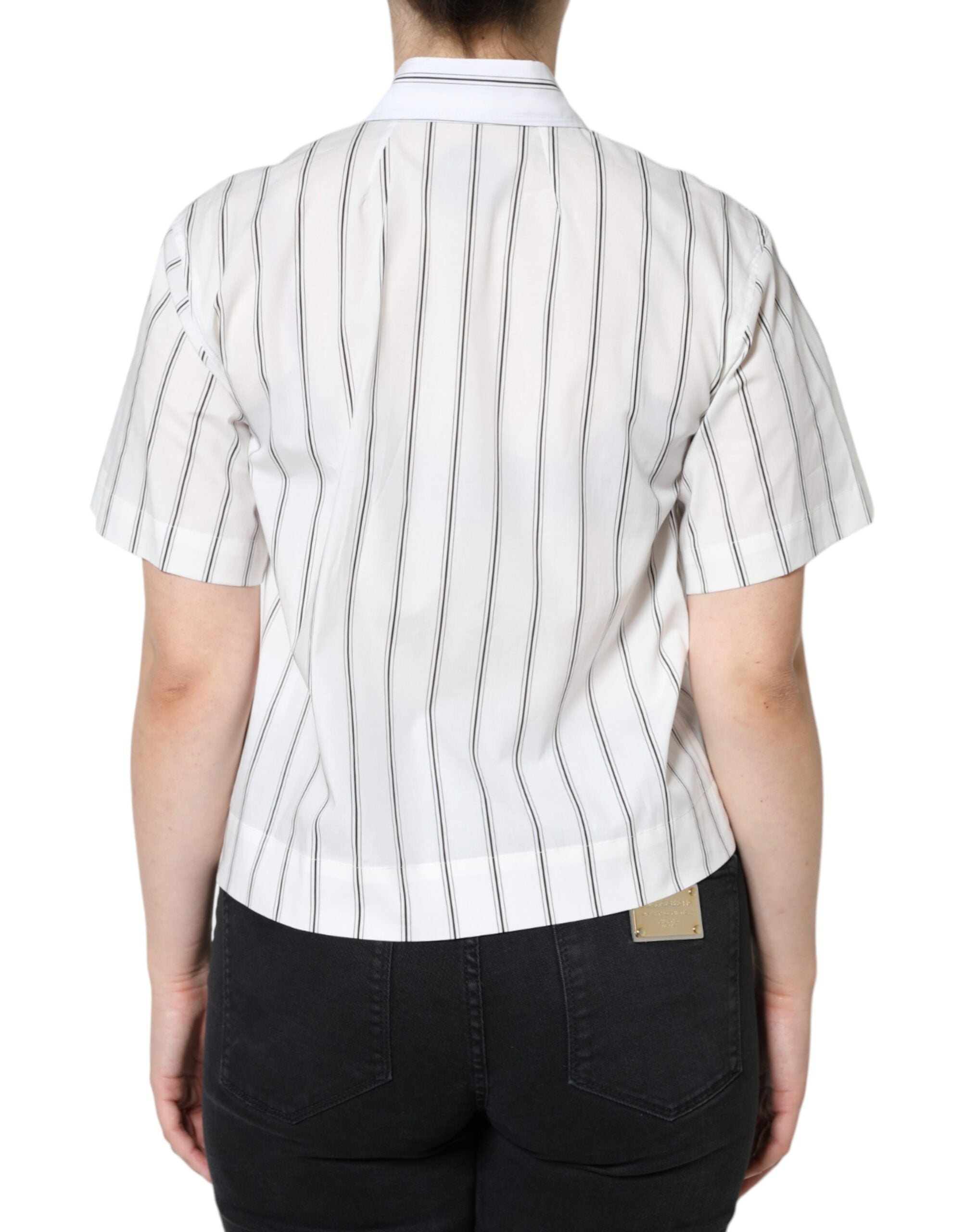 Dolce & Gabbana Weißes gestreiftes Poloshirt mit kurzen Ärmeln