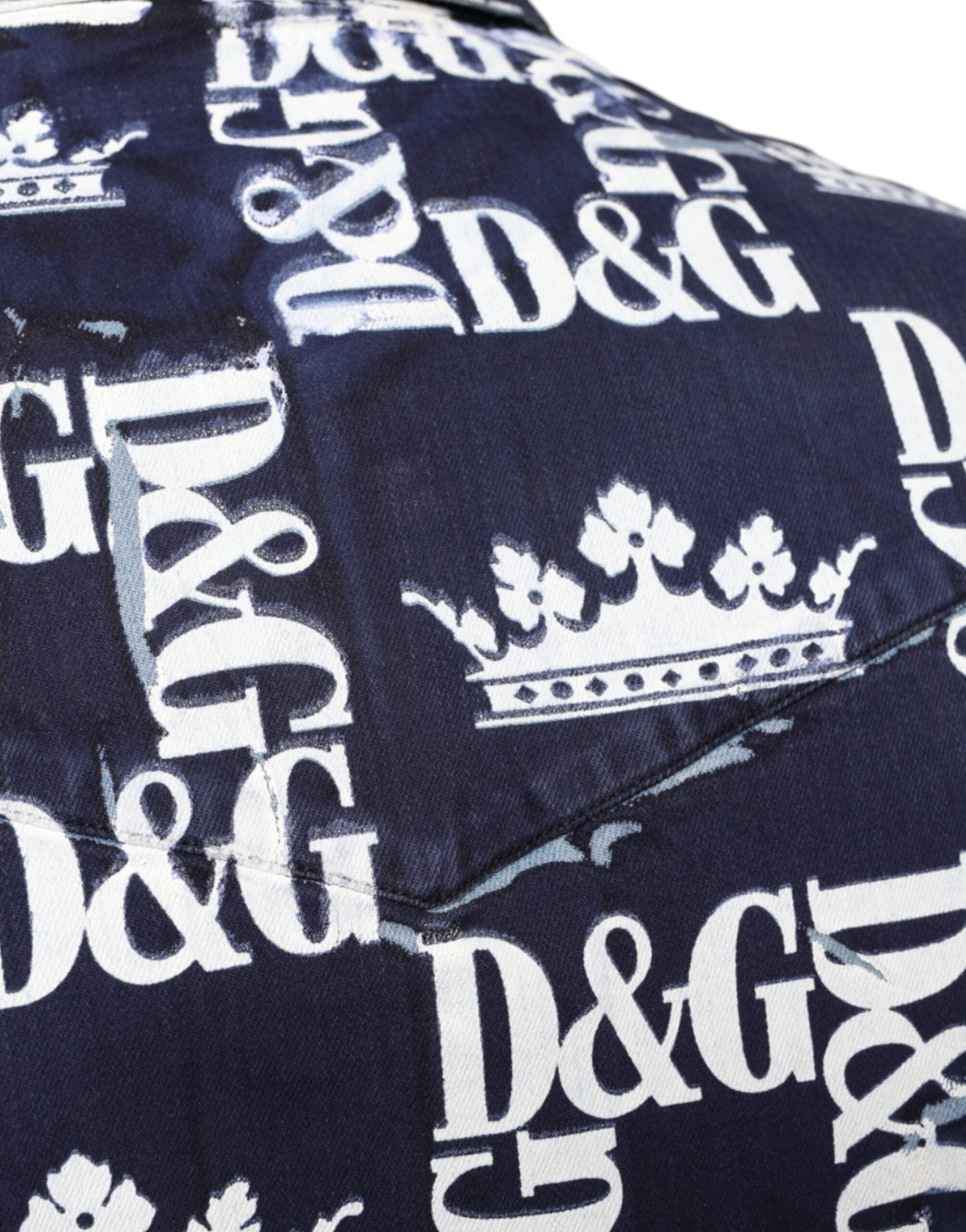 Dolce & Gabbana Blaue Krone Logo Print Slim Fit Baumwollhemd