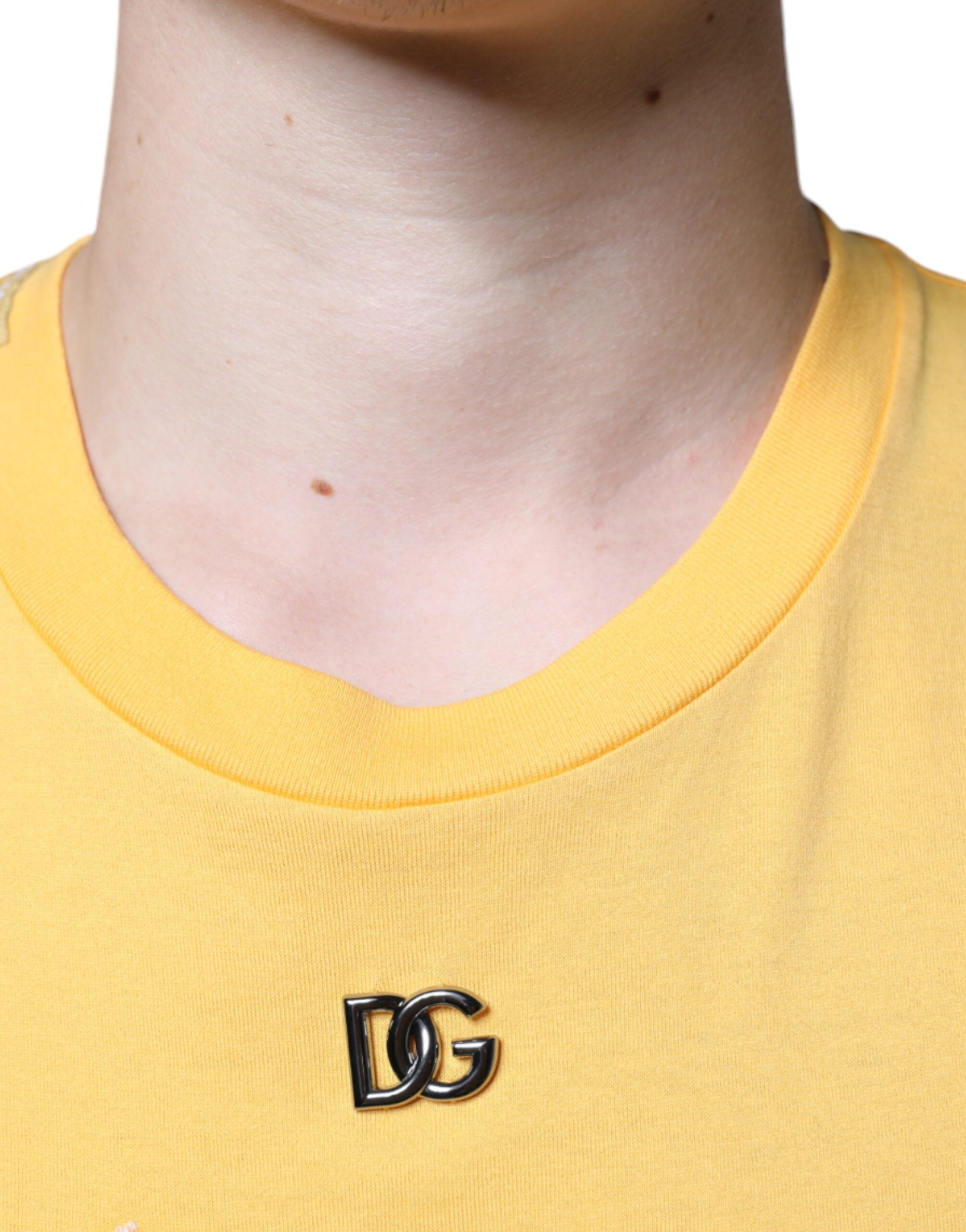 Dolce & Gabbana Gelbes Secret Graden Floral Baumwoll-T-Shirt mit Rundhalsausschnitt