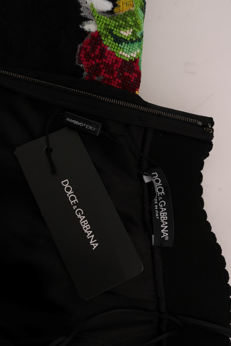 Dolce & Gabbana Schwarzer verzierter Gänseblümchen-Brokat-Rock