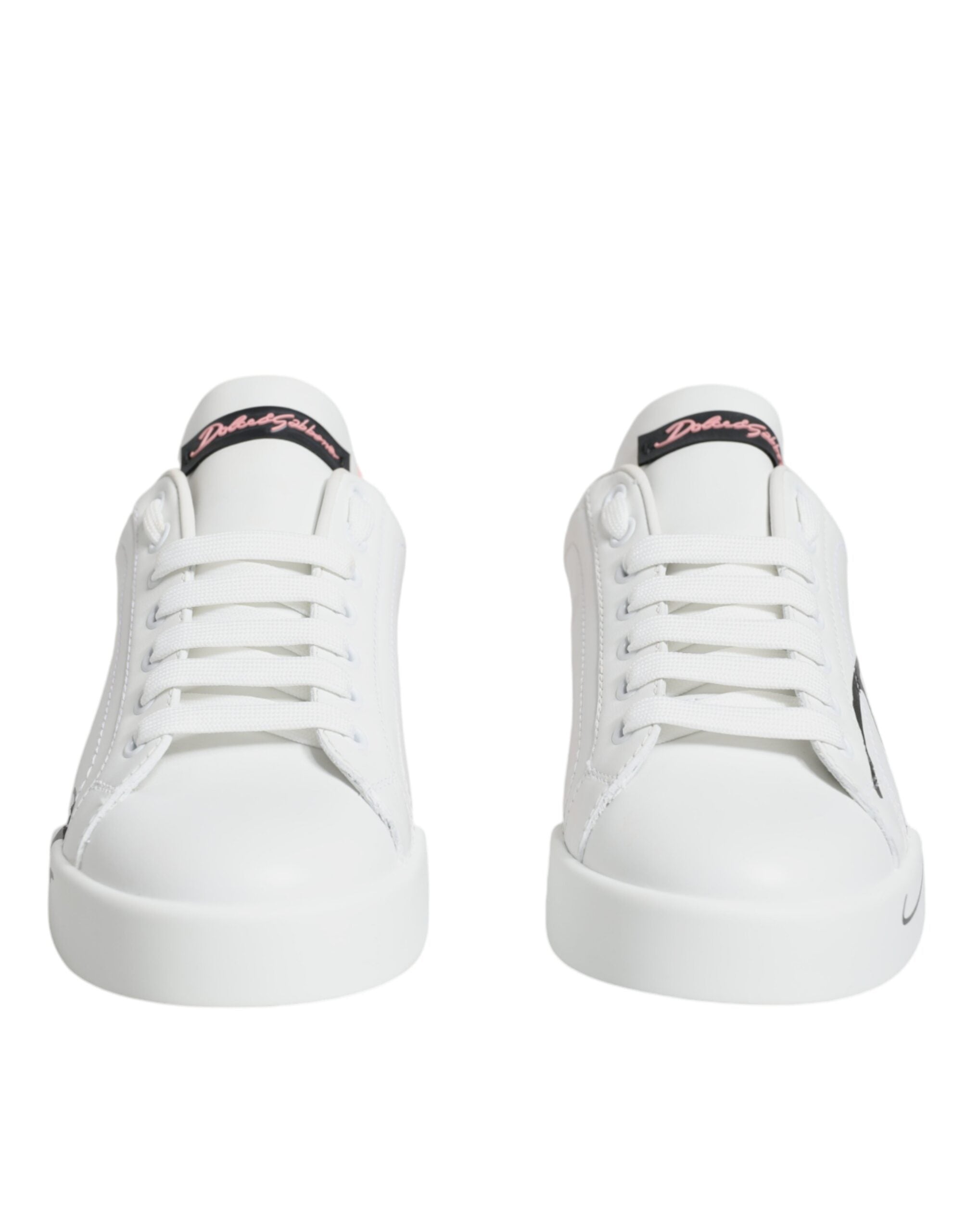 Dolce & Gabbana Weiße und rosafarbene Portofino Low-Top Sneaker