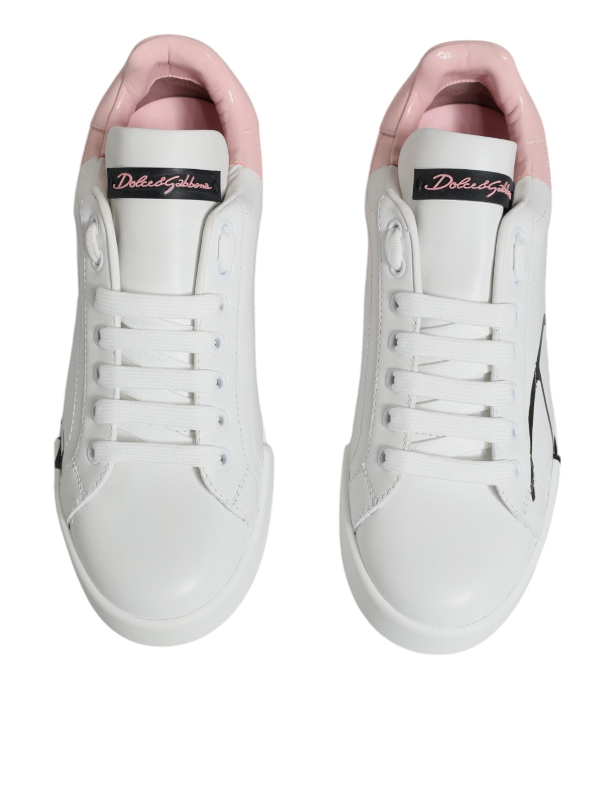 Dolce & Gabbana Weiße und rosafarbene Portofino Low-Top Sneaker