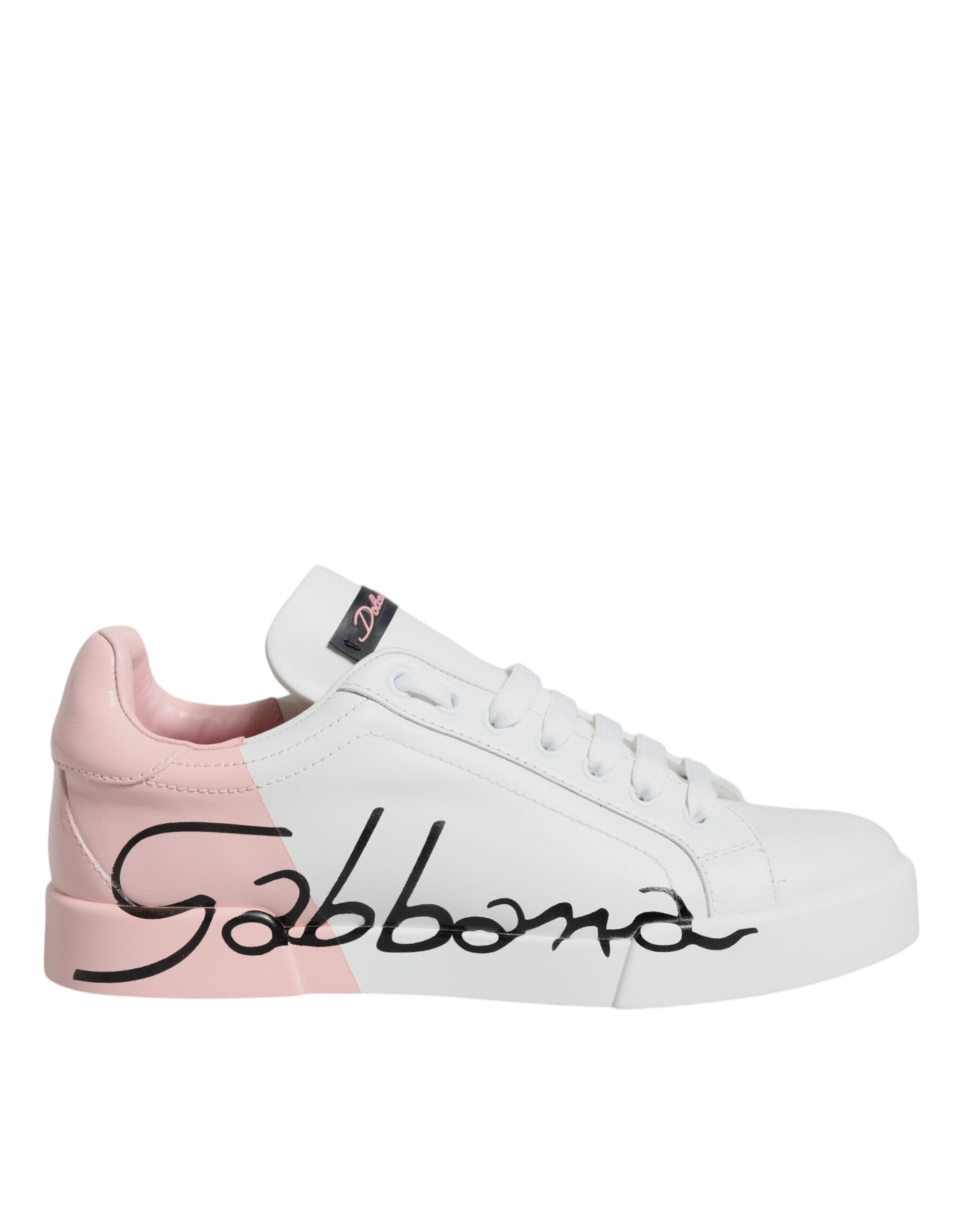 Dolce & Gabbana Weiße und rosafarbene Portofino Low-Top Sneaker