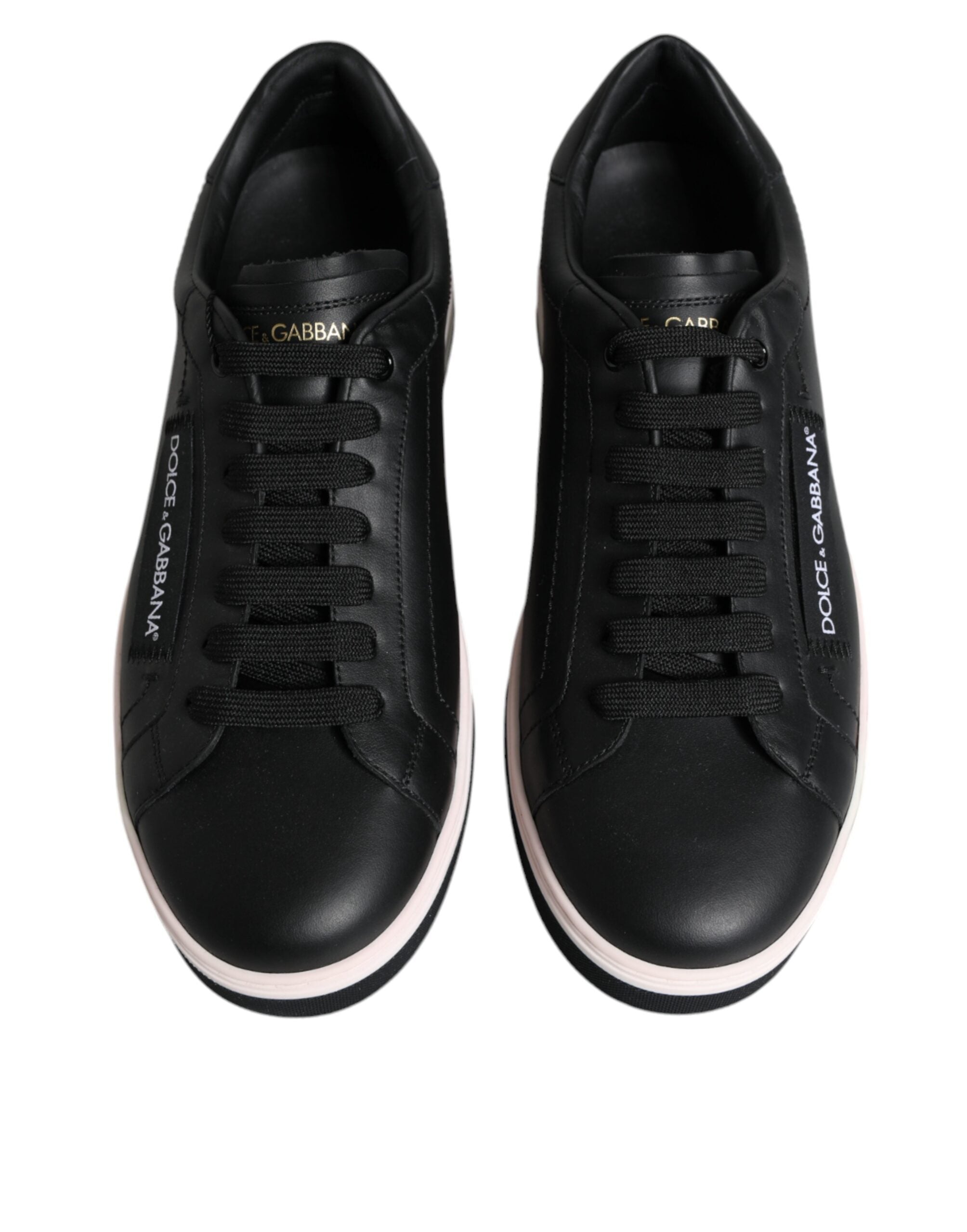 Dolce & Gabbana Schwarz Leder Low Top Männer Turnschuhe Schuhe