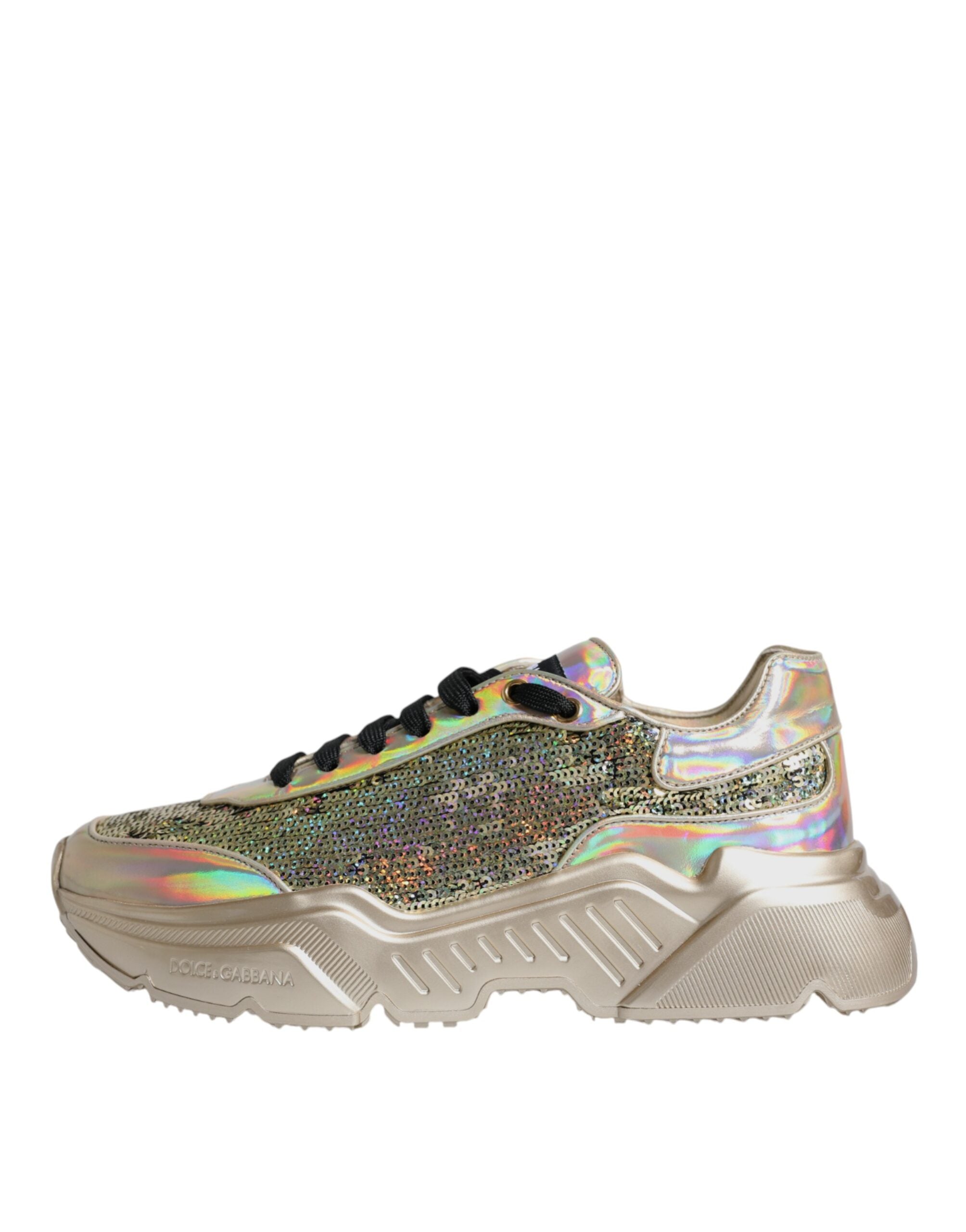 Dolce & Gabbana Gold Pailletten Iridiscent Daymaster Turnschuhe Schuhe