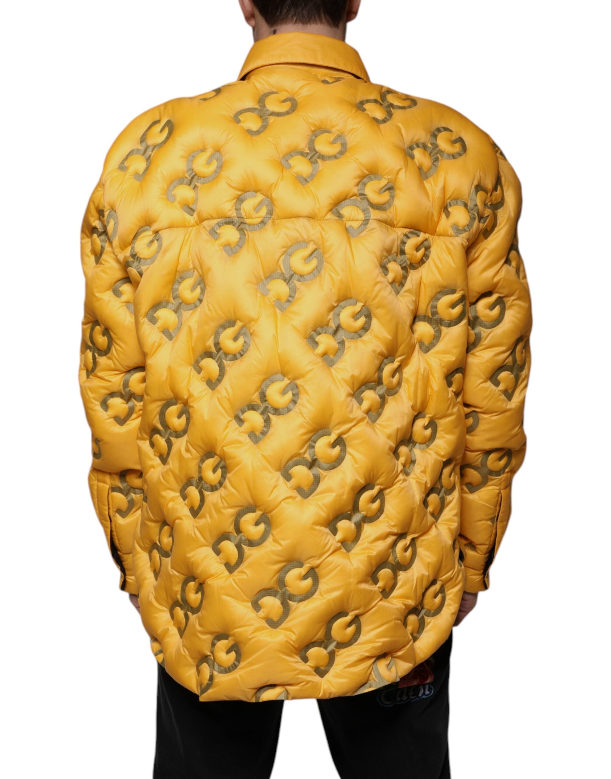 Dolce & Gabbana Gelbe wattierte Blousonjacke mit Logo und Knöpfen