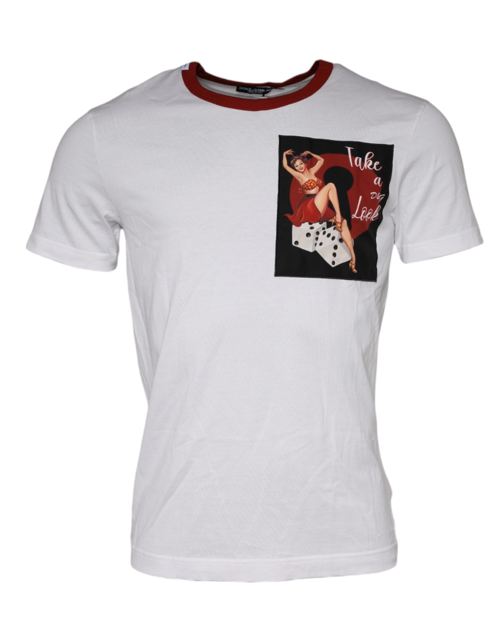 Dolce & Gabbana Weißes Baumwoll-T-Shirt mit Grafikdruck und Rundhalsausschnitt