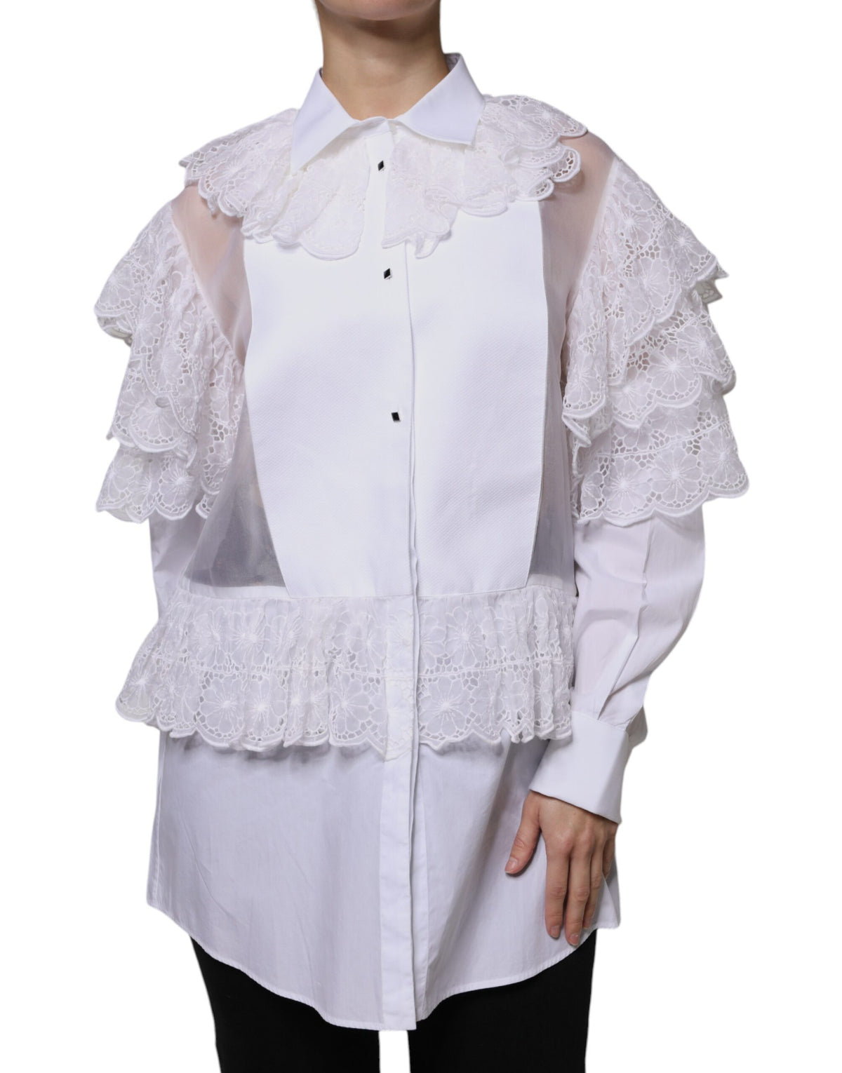 Dolce & Gabbana Weißes Baumwoll-Popeline-Hemd Kleid Bluse Oberteil